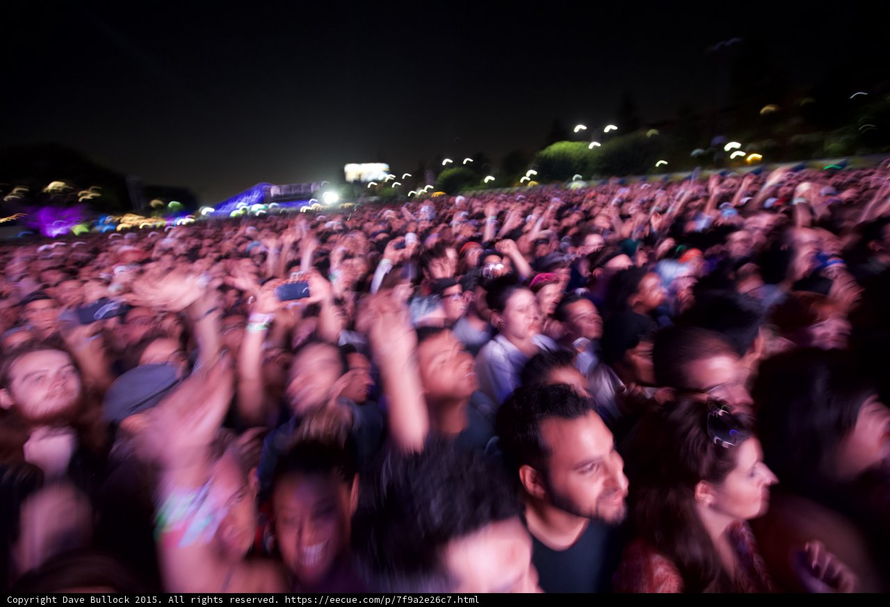 FYF Fest Crowd Motion Blur Magenta Pink Lighting Arms Raised Night Stadium Lights