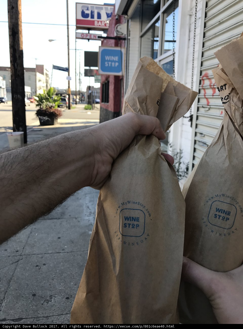 Sidewalk Shopping with Brown Bags