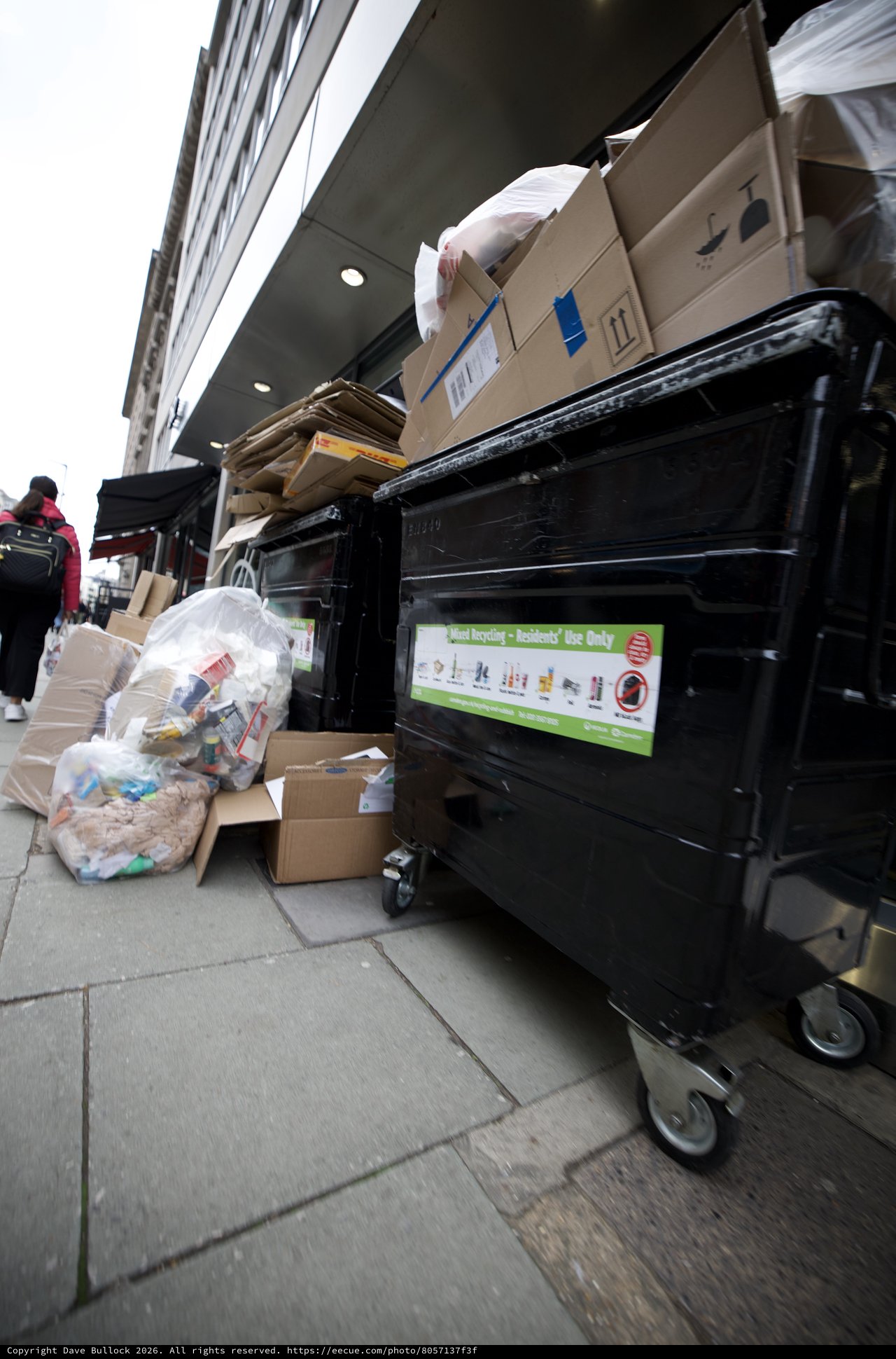 Overflowing Recycling Bins on London Street