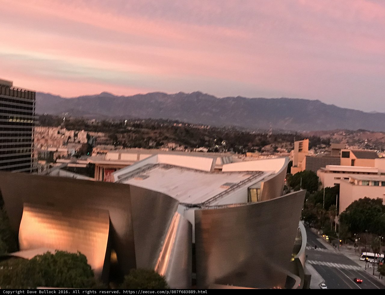 The Walt Disney Hall and the Metropolis at Sunset