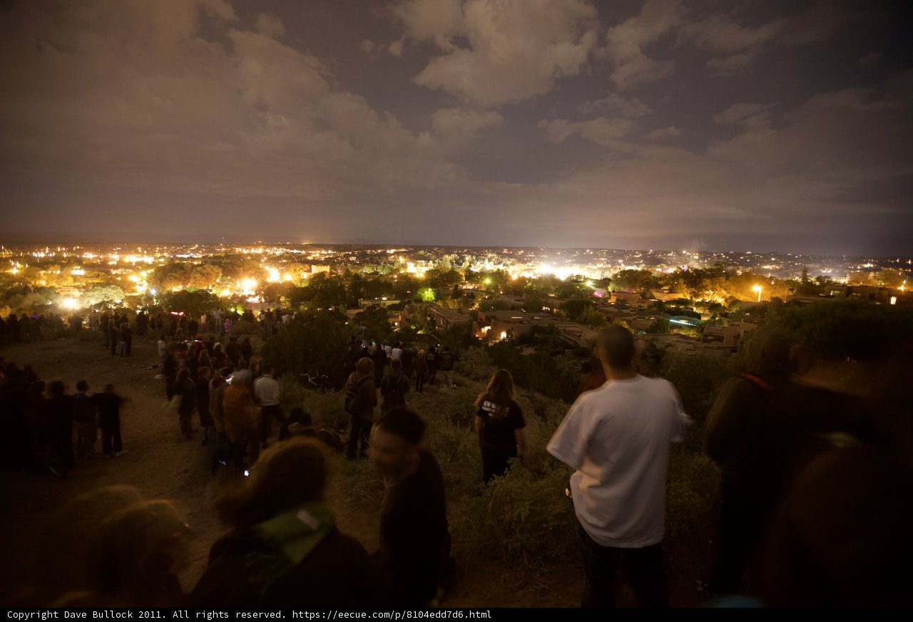 Nighttime Vigil with Cityscape Silhouette