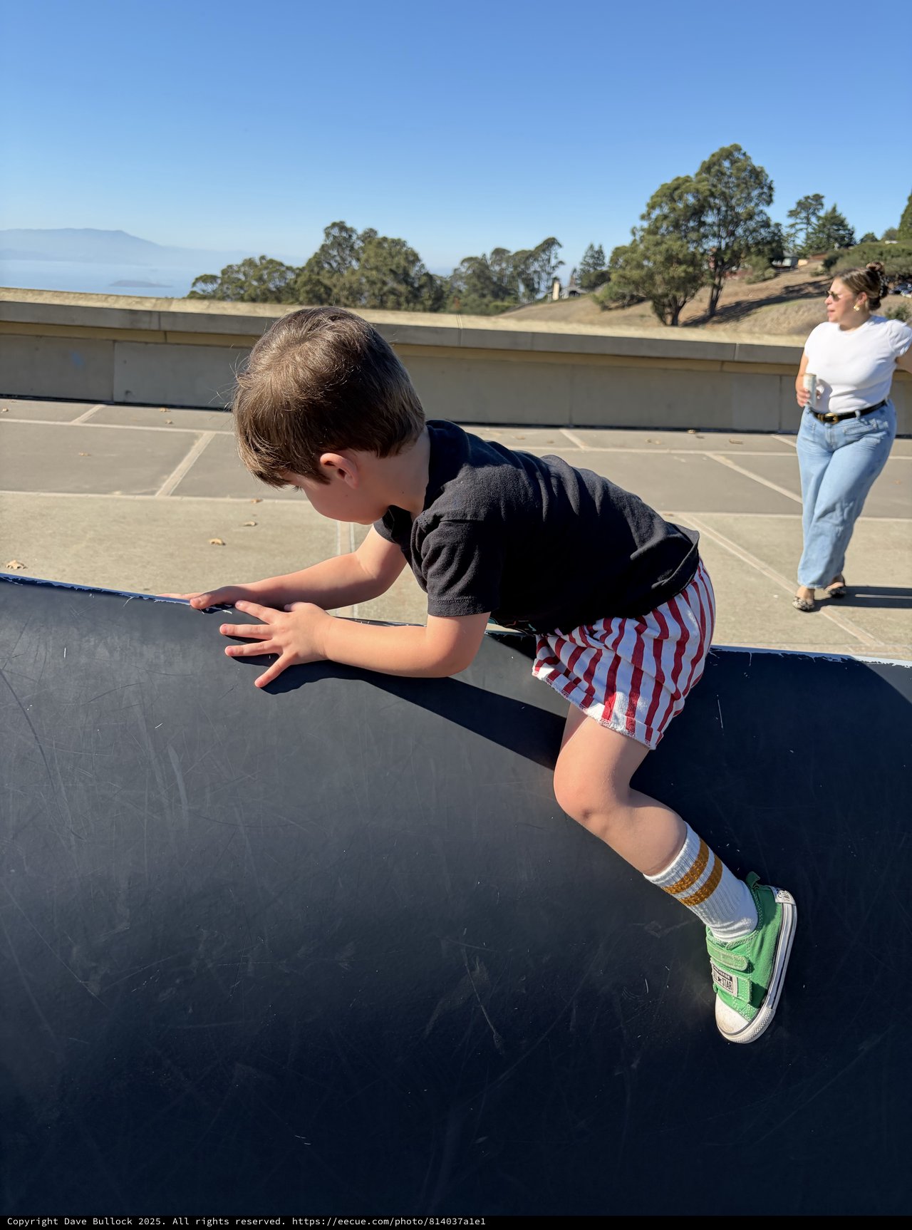 Young Boy Mid-Jump on Trampoline in California Backyard
