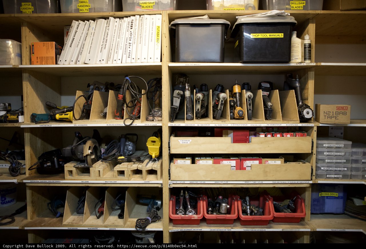 Organized Chaos on Plywood Shelf