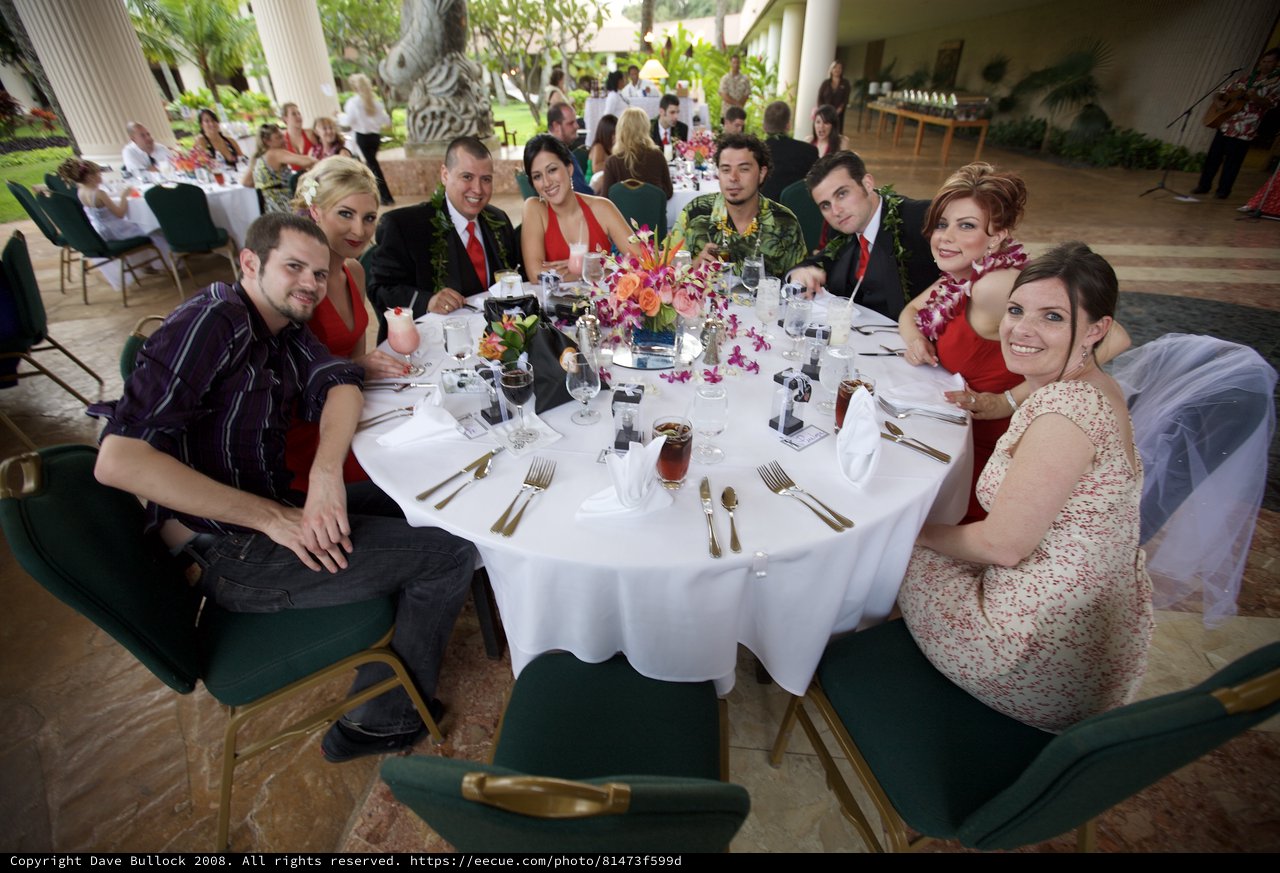 Wedding Reception Group Dinner in Tropical Hawaii Setting