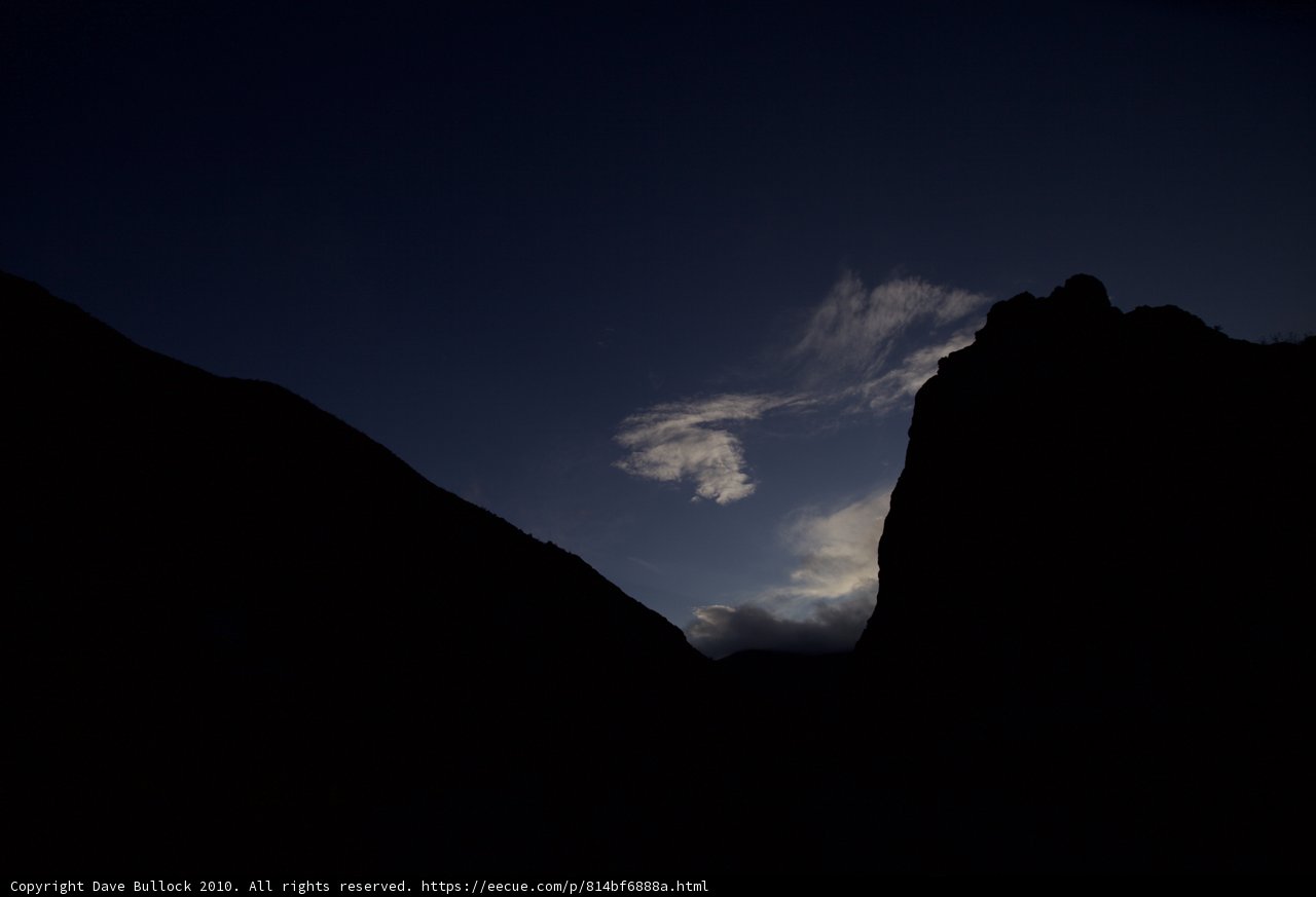Dusk settling behind the mountain peak