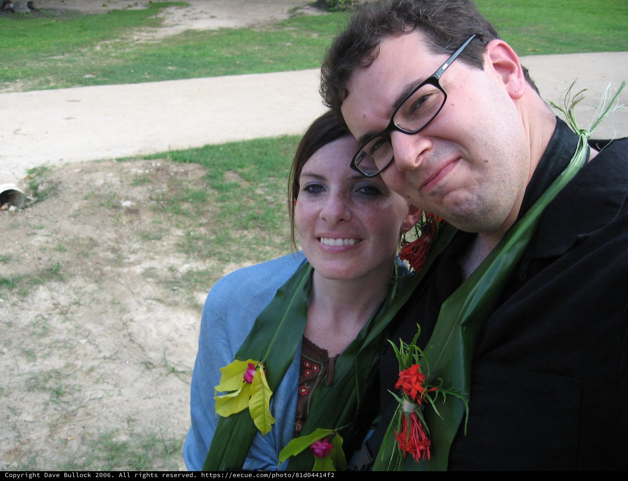 Couple Adorned with Tropical Leis in Fiji