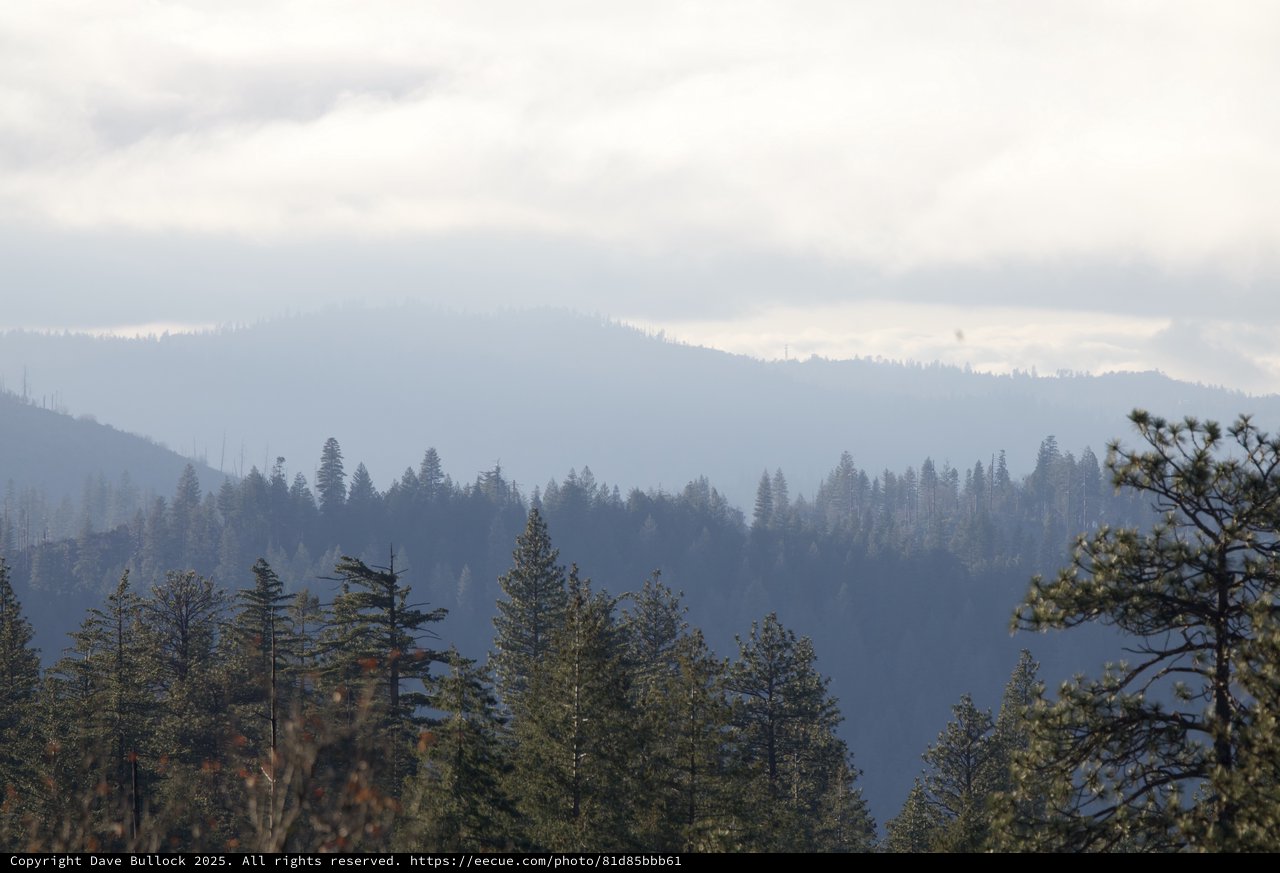 Misty Mountain Ridges Through Forest Haze