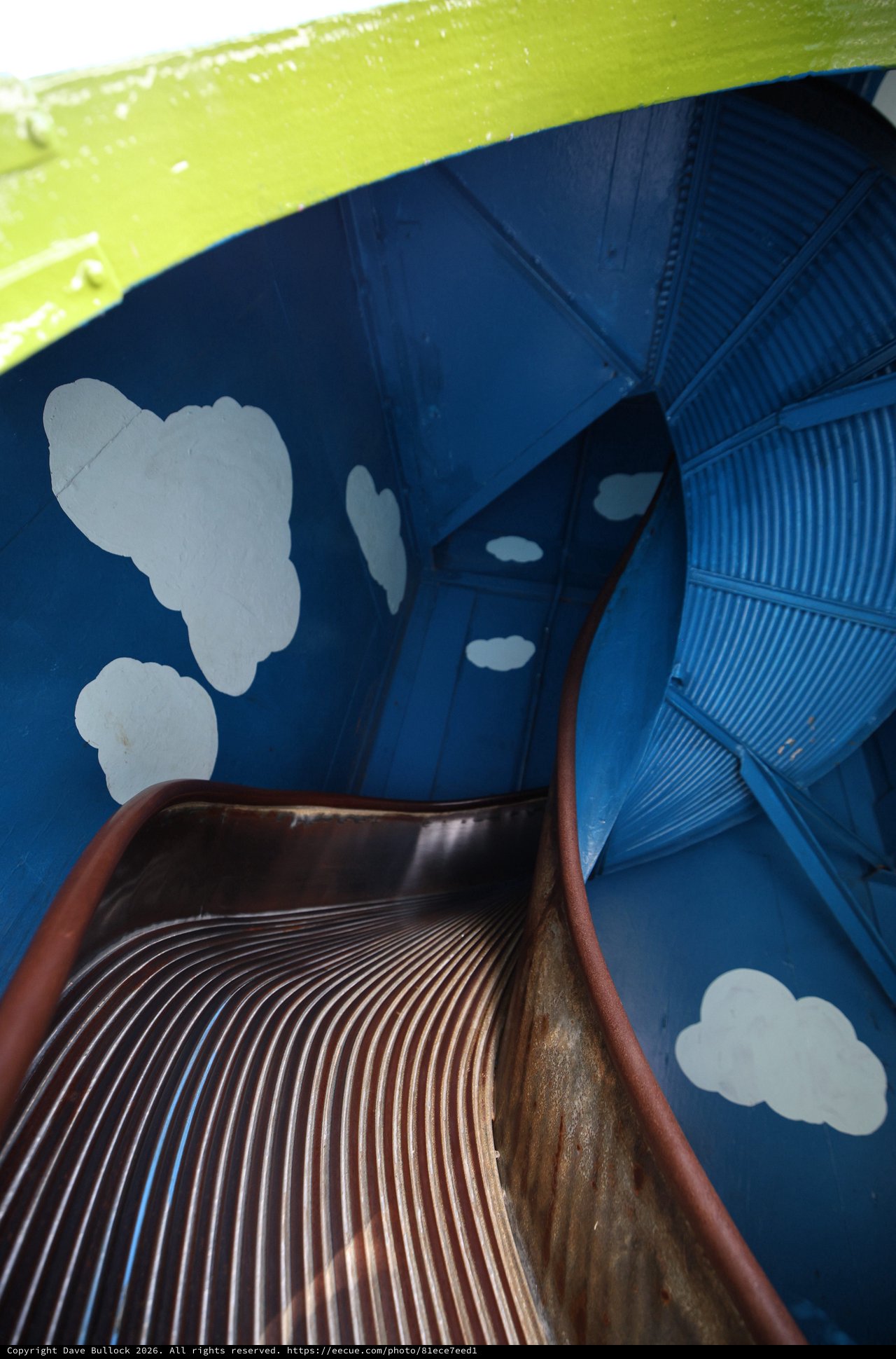Looking Down a Whimsical Playground Slide in Fantasyland