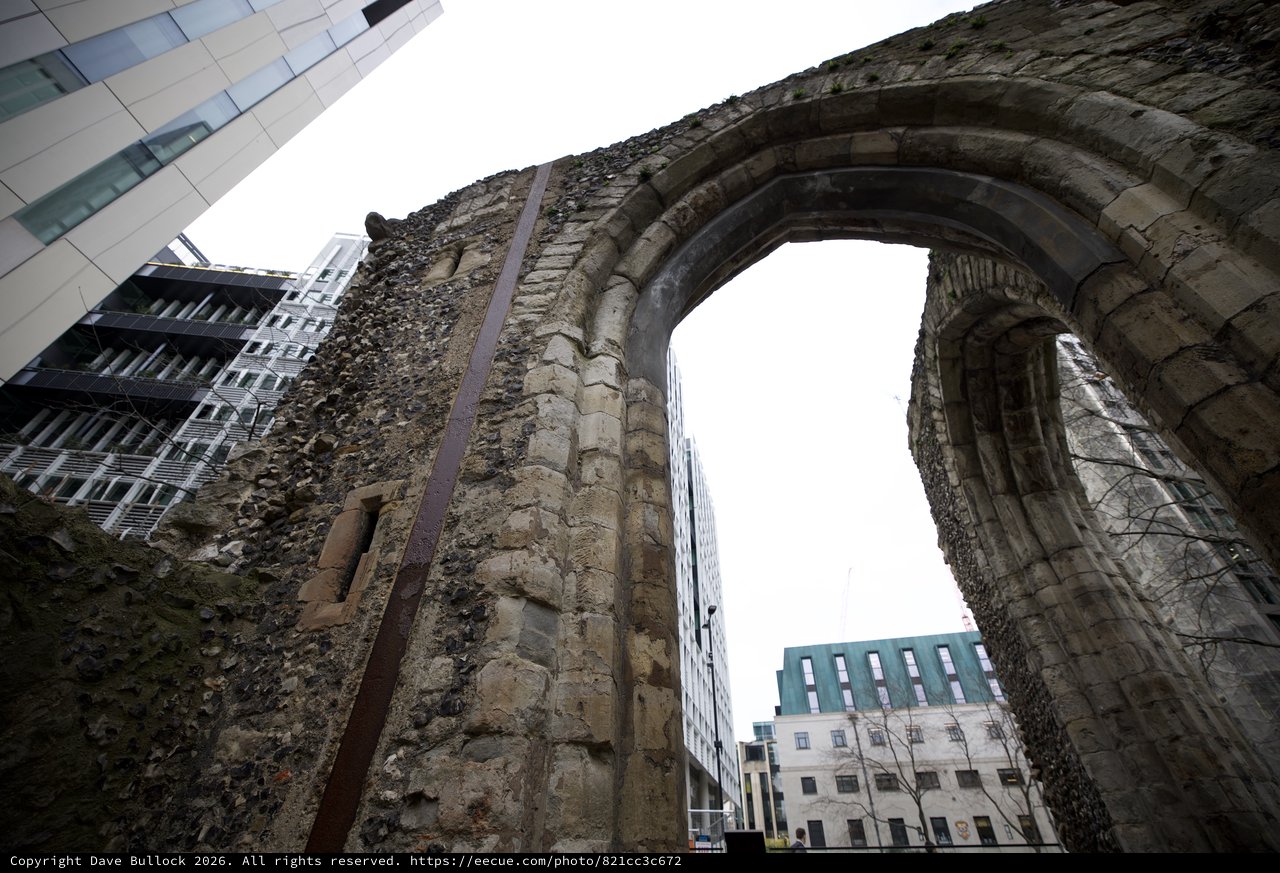 Ancient Roman Arch Amid Modern London Towers