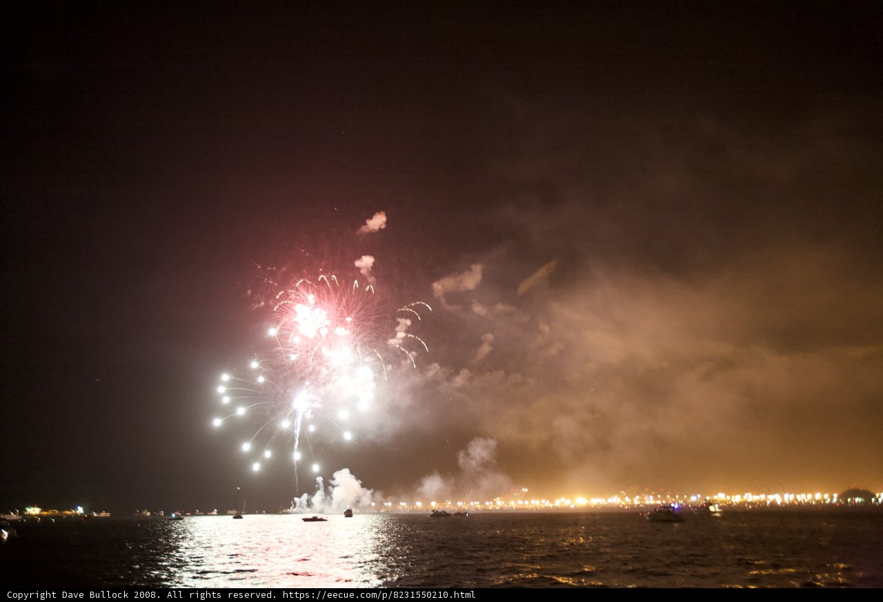 Boats and Fireworks Light up the Night Sky
