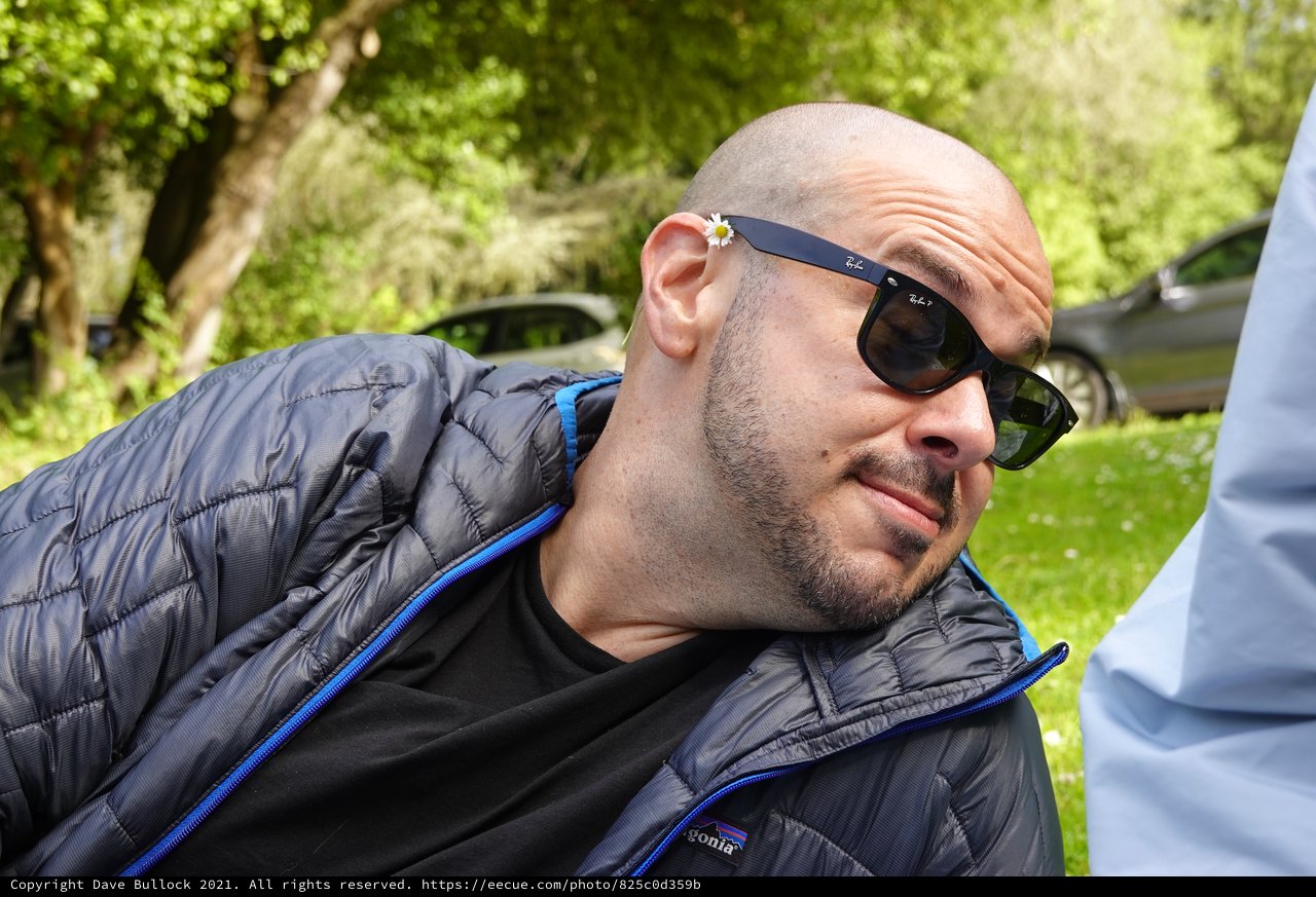 Man with Daisy on Sunglasses in Park