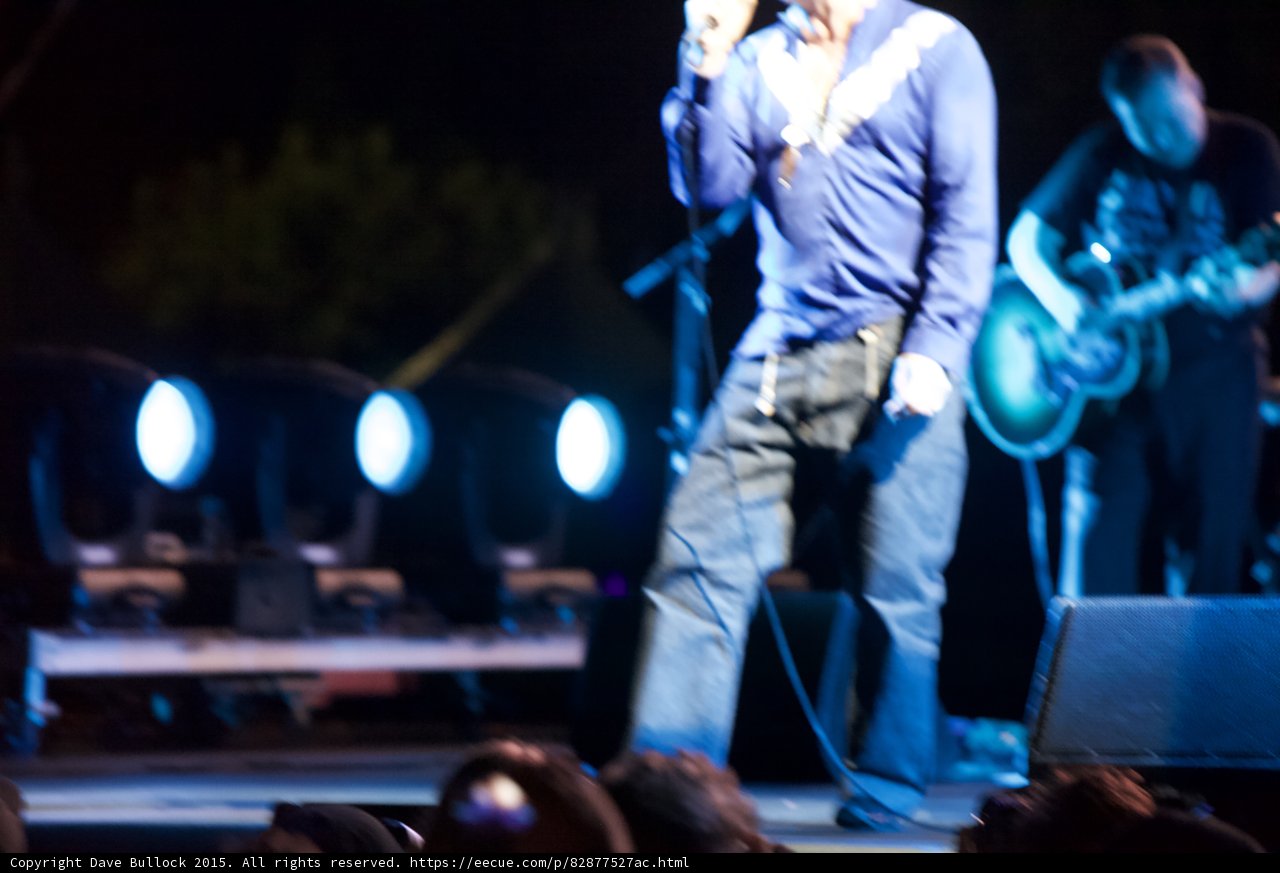 Morrissey Low Angle Legs Blue Shirt Jeans Guitarist Capitol Tee Stage Lights Crowd Silhouettes Trees