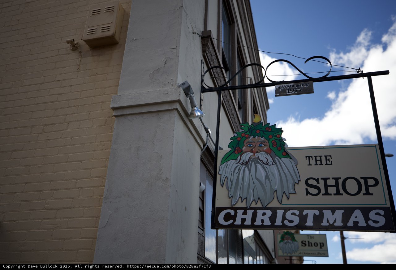 The Christmas Shop Sign in Historic Downtown District