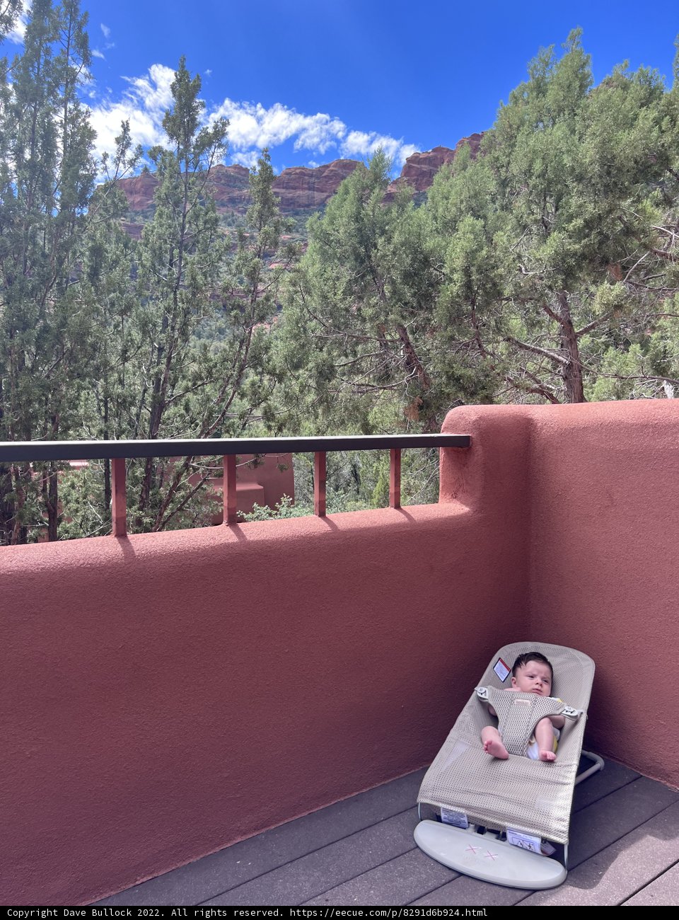 Baby Wesley enjoys the stunning Sedona scenery from his crib on the balcony