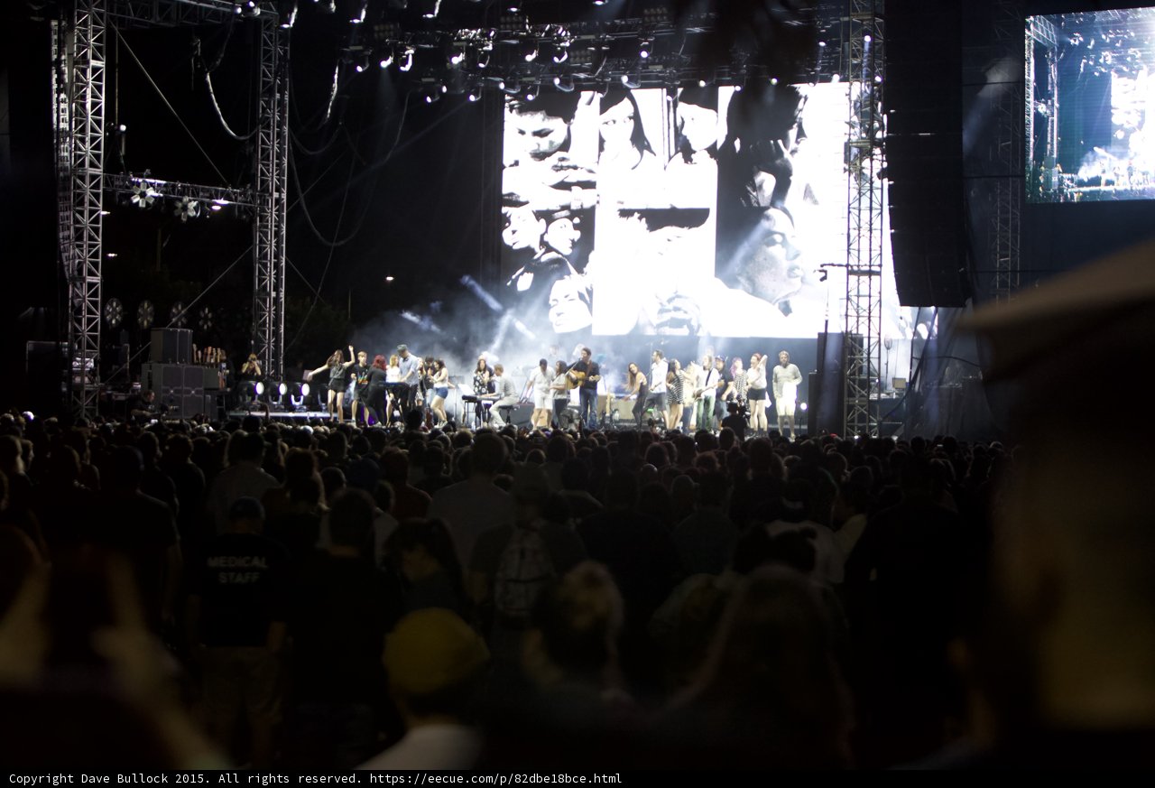 FYF Fest Wide Stage Shot Large Ensemble Video Screen Portraits Medical Staff Crowd Night