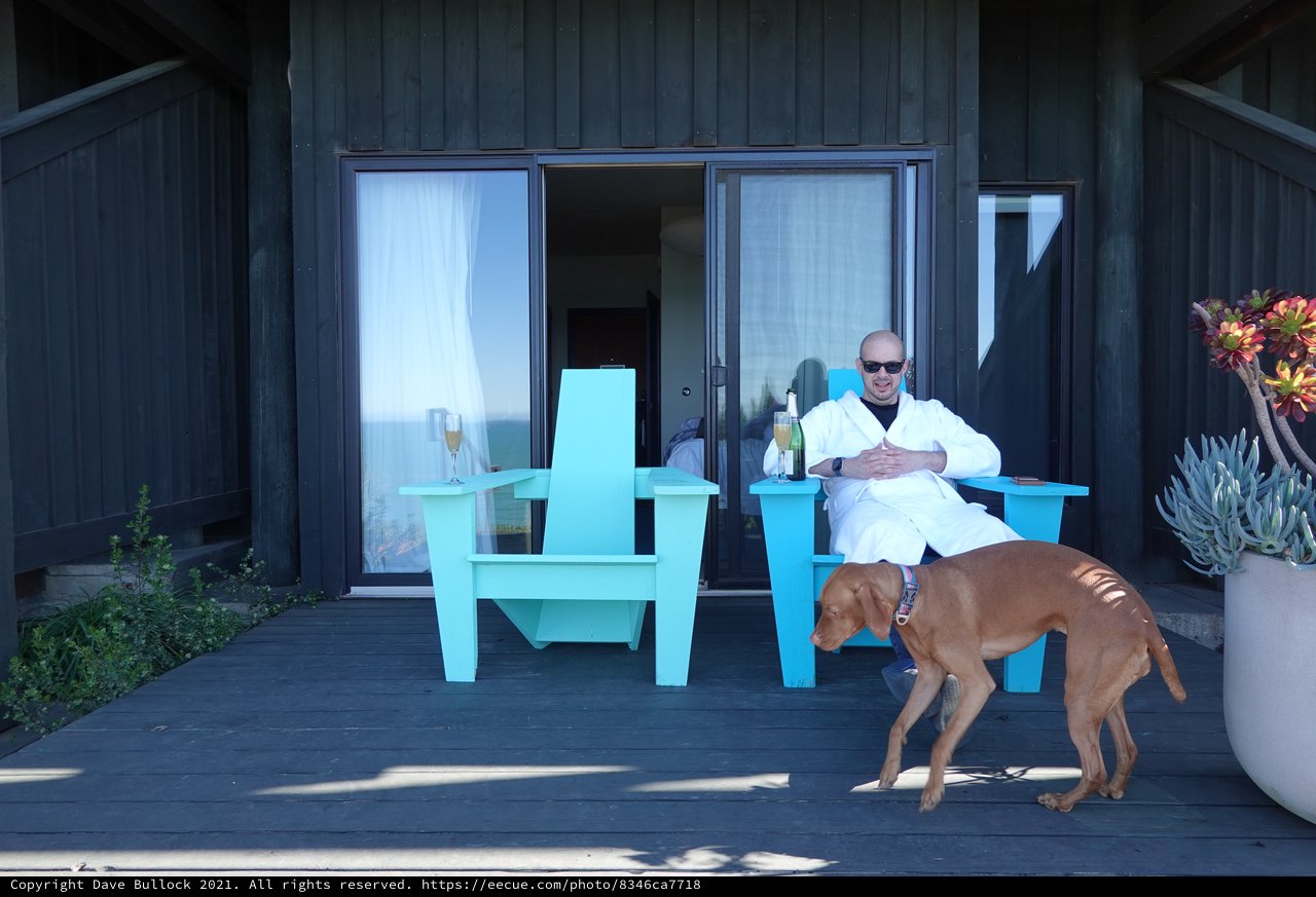 Relaxing with Champagne on Modern Deck