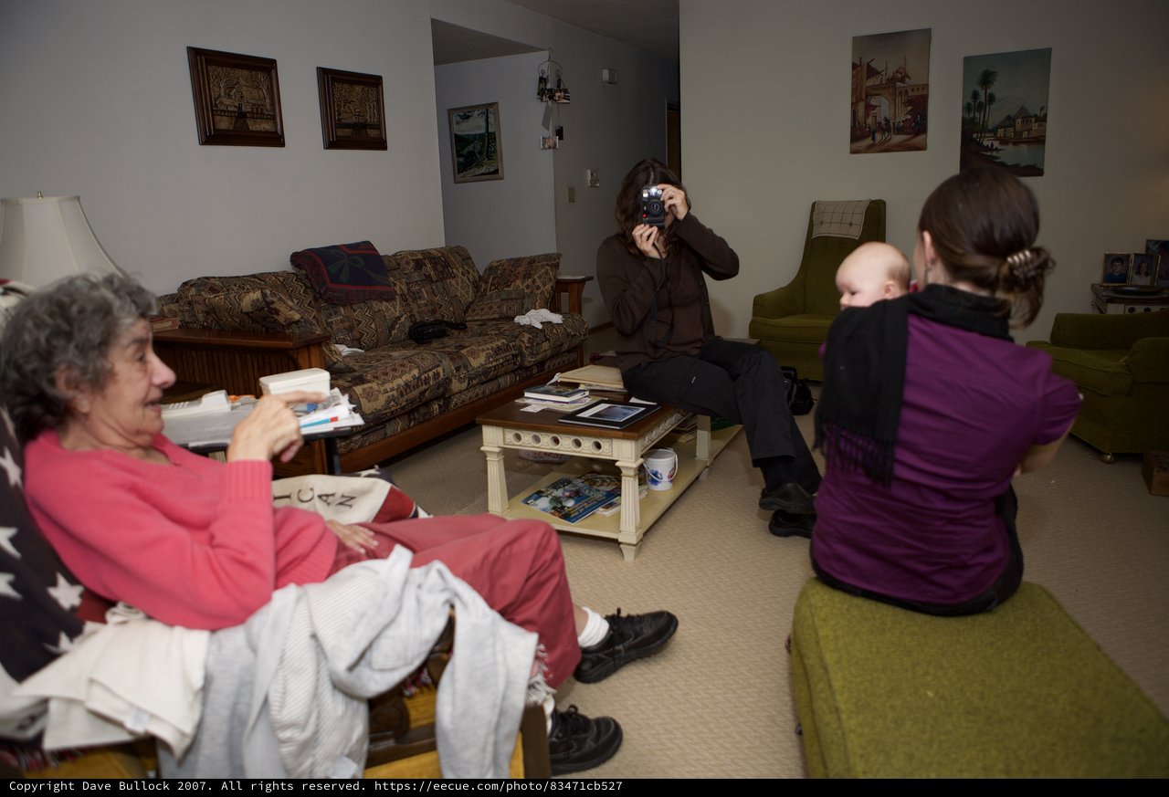 Three Generations Gathering in a Cozy Living Room