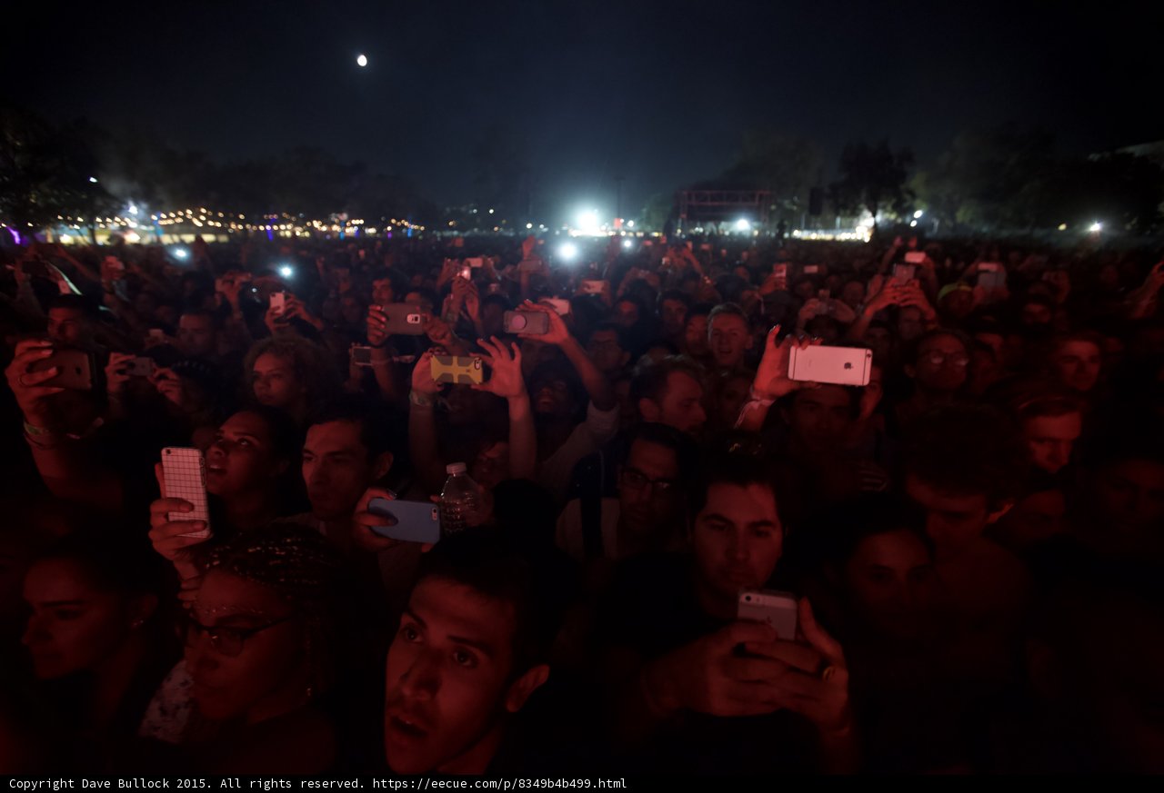 FYF Fest Crowd Moon Night Phones Yellow Case Water Bottle Stage Scaffolding Red Lighting Faces