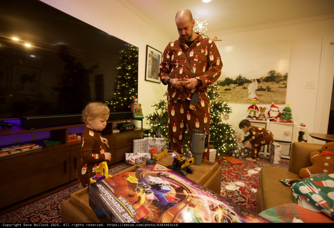 Father and Child's Matching Pajamas Christmas Morning