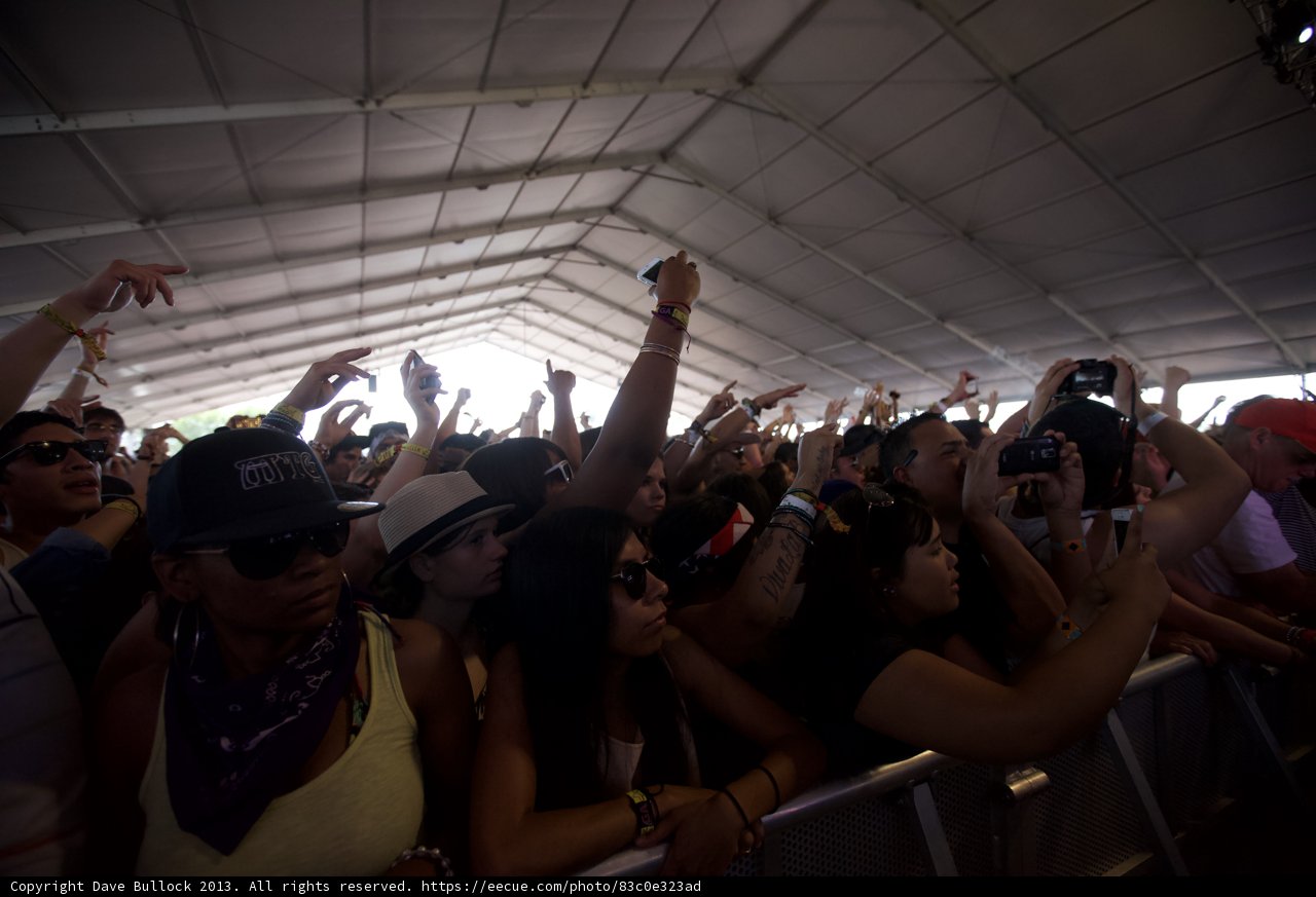 Festive Crowd with Hands Raised