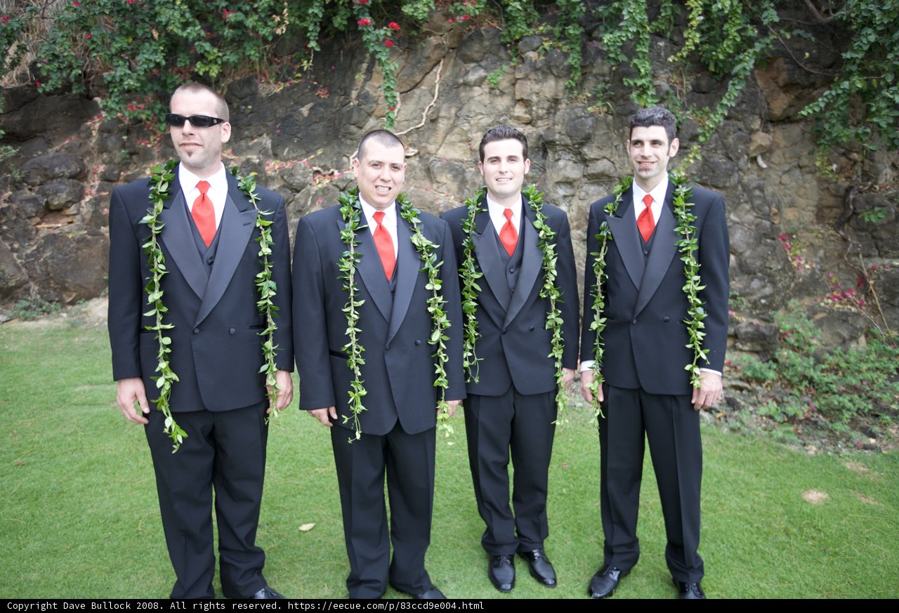 Maui Wedding Party with Flower Arrangements and Formal Wear