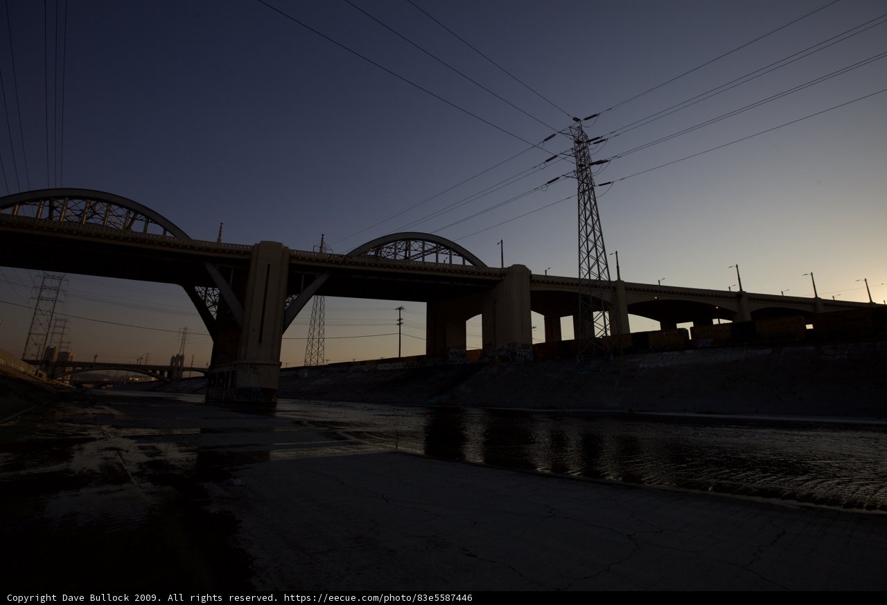 Sunset over the LA River Bridge