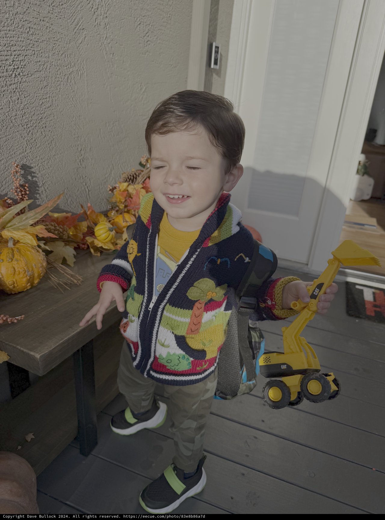 Young Boy Playing with Construction Toy Truck