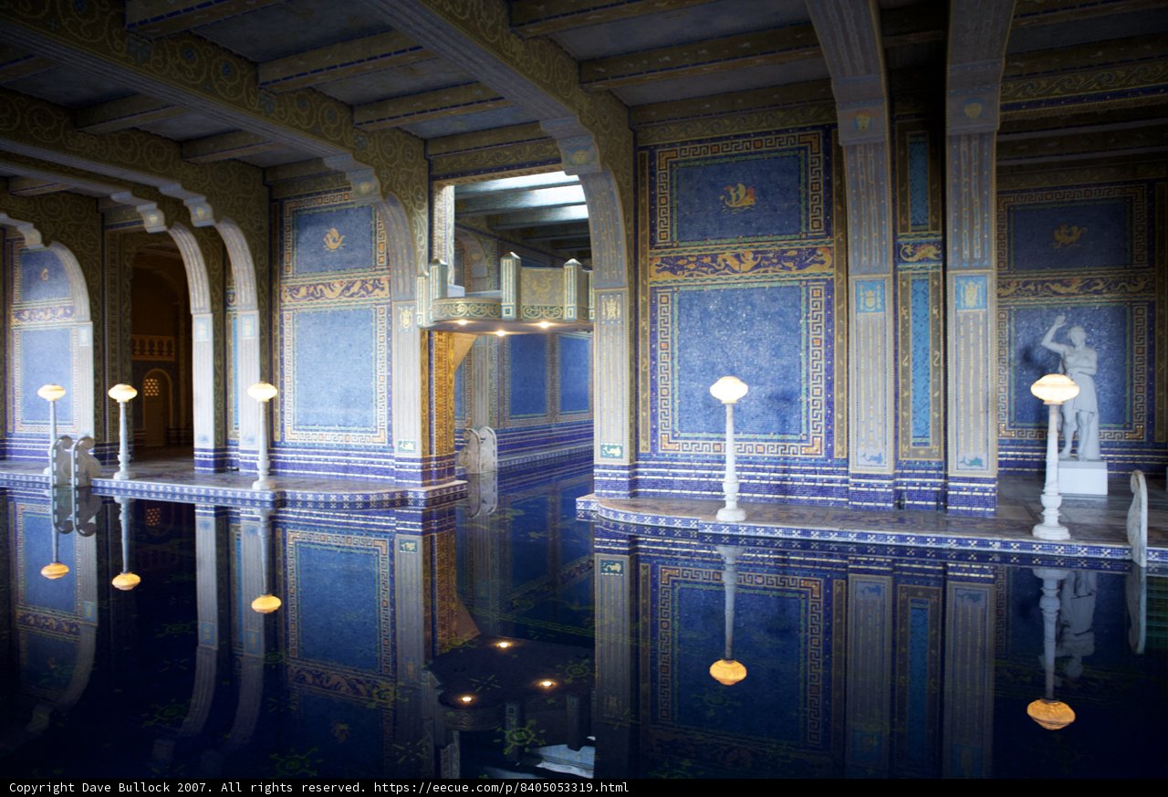 Blue-tiled Pool and Columns in Hearst Castle