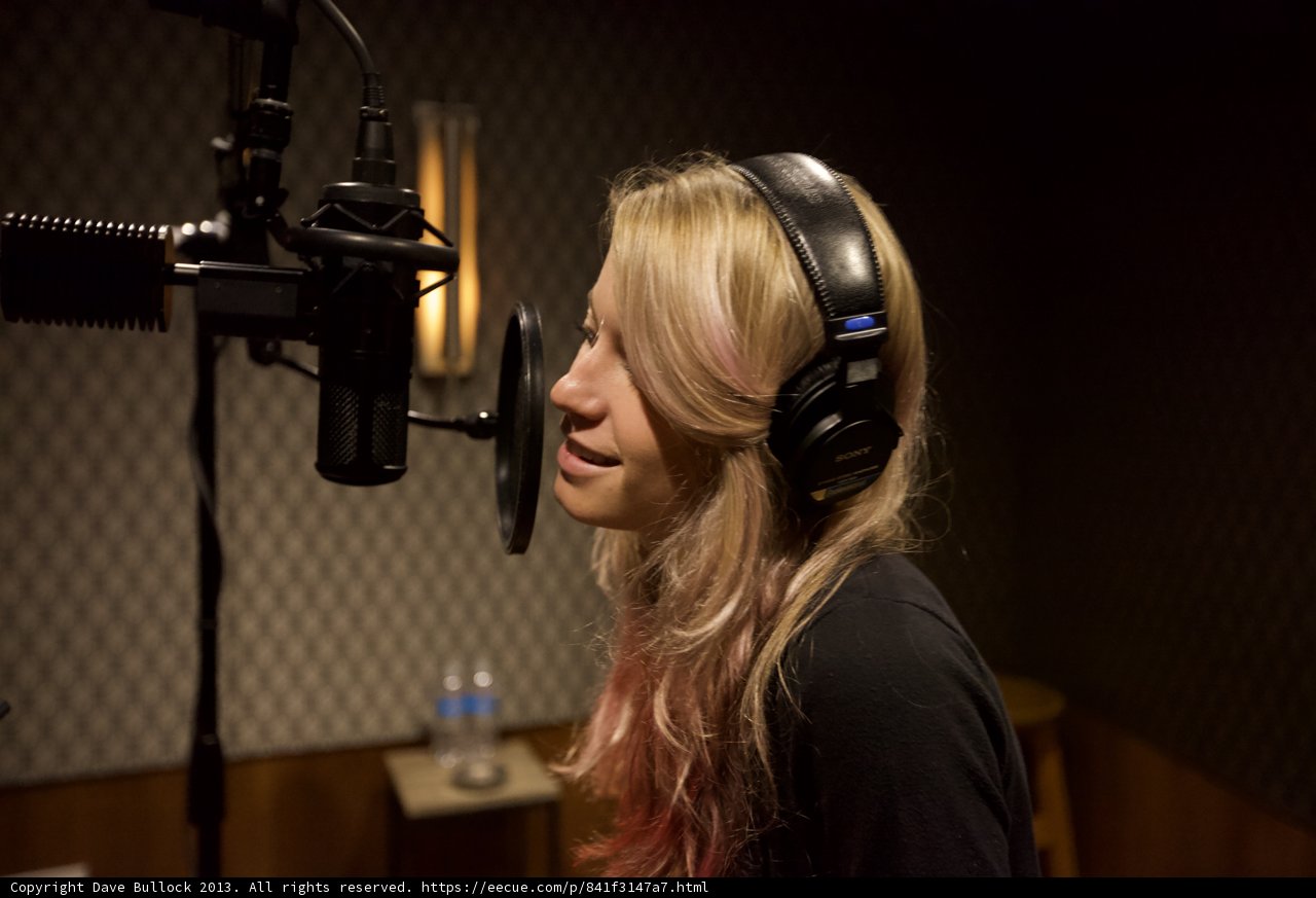 Pink-haired Woman in the Recording Studio