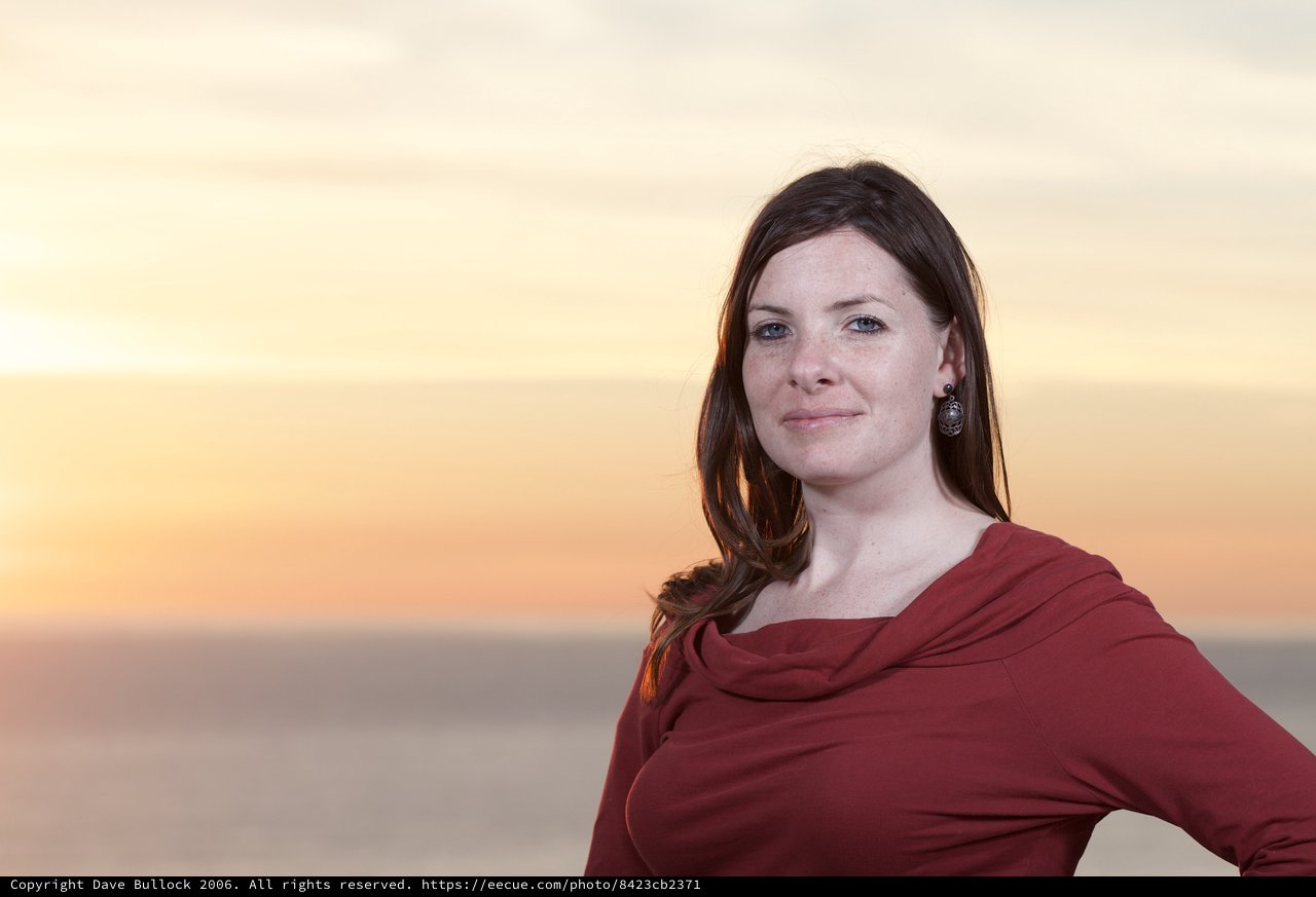 Woman in Red at Golden Hour Seaside