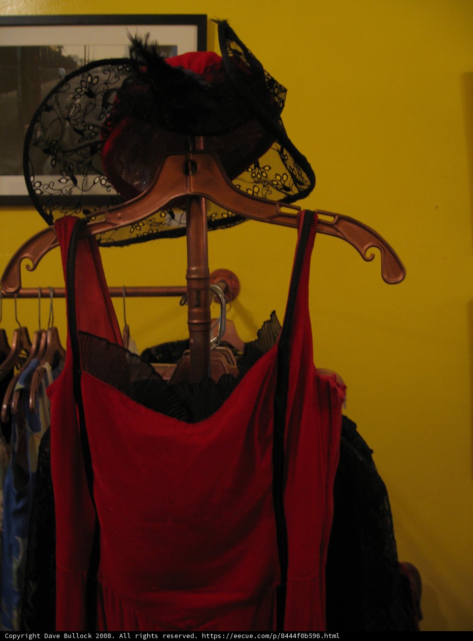 Red Velvet Dress and Hat on Display