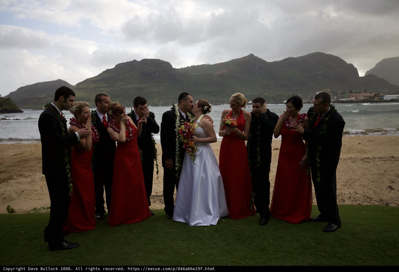 Wedding Bliss on Hawaii's Beach with Mountain View