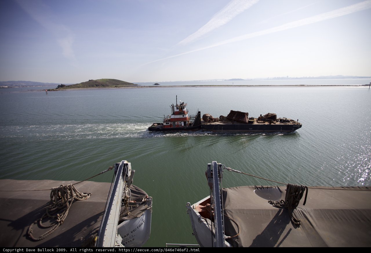 Tugboat cruising through the water