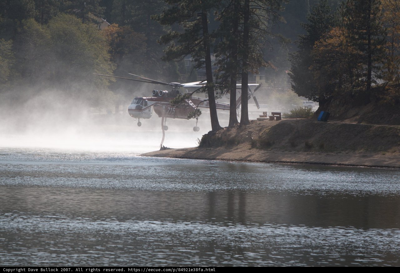 Helicopter Landing on Lake with Fire Truck