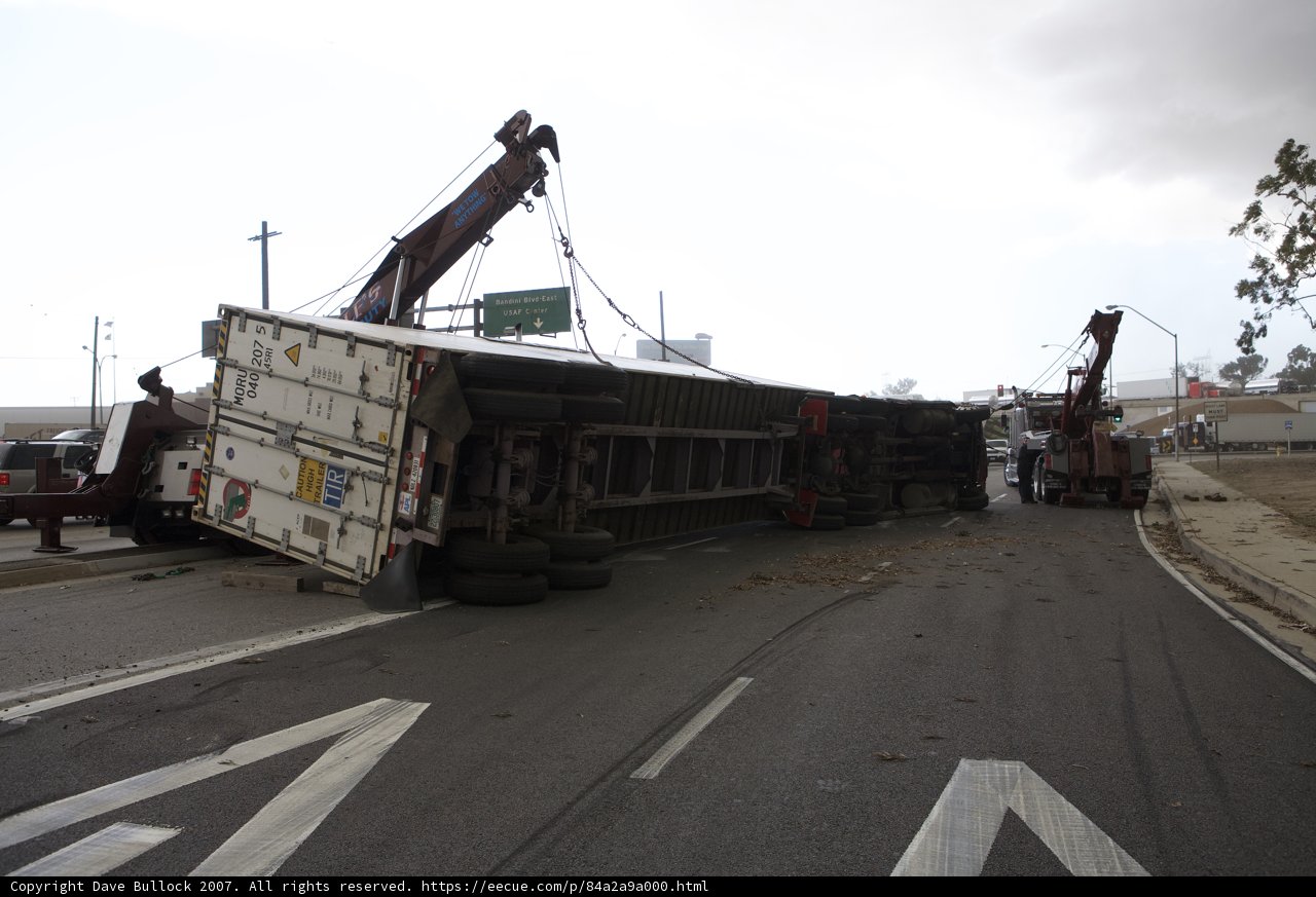 Overturned truck on the freeway
