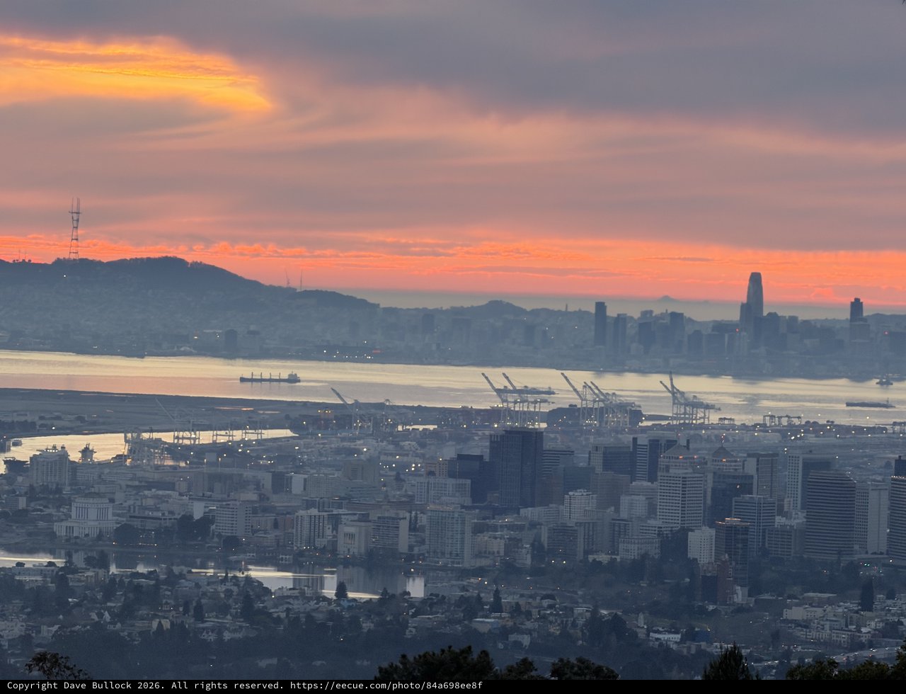 San Francisco Bay at Sunset from East Bay Hills