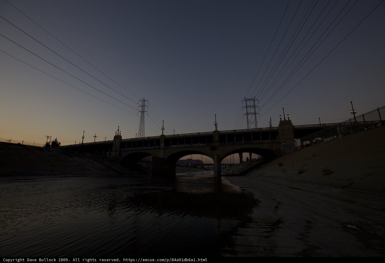 Sunset over the LA River Bridge
