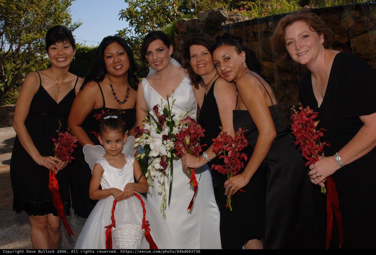 Bride and Bridesmaids Celebrate Outdoor Summer Wedding