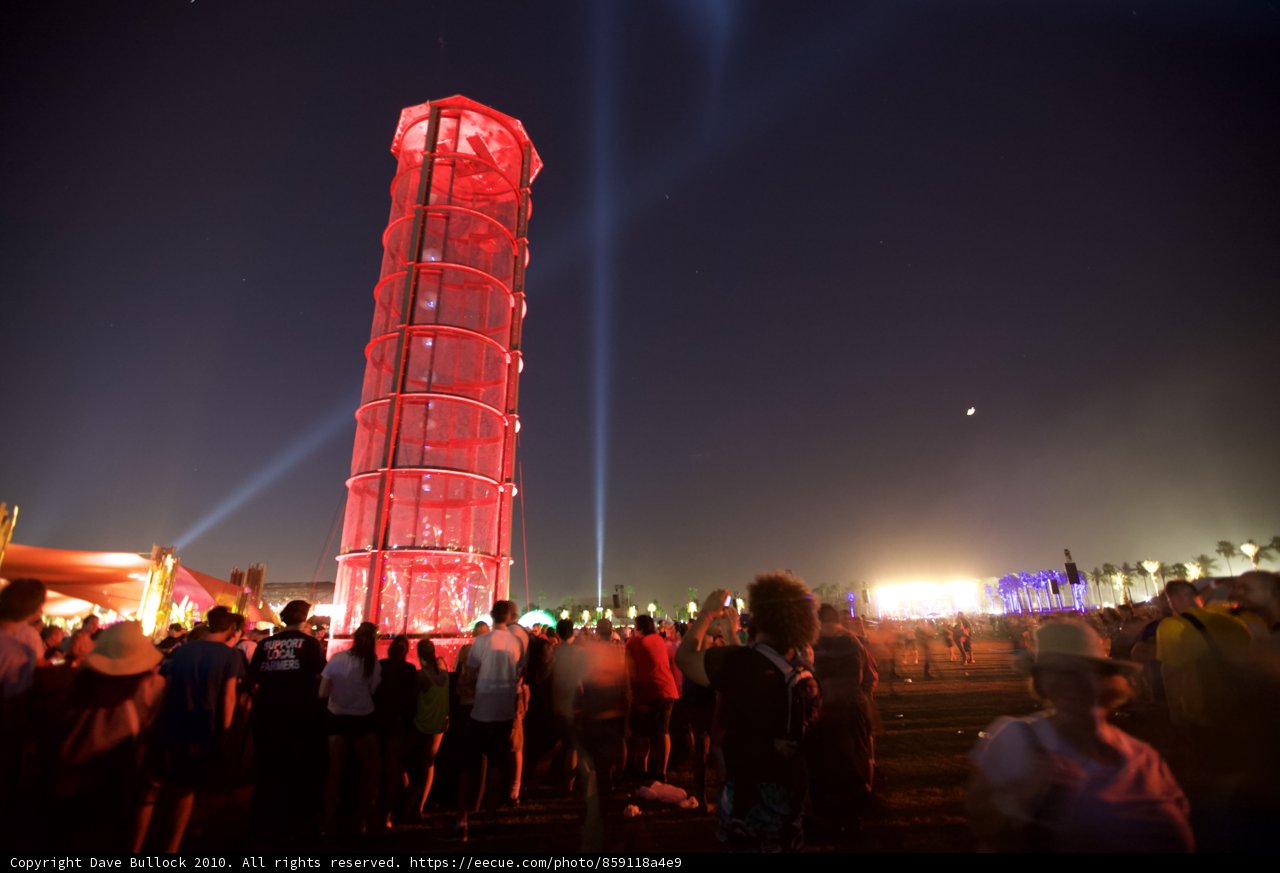 The Red Tower of the Urban Metropolis at Night