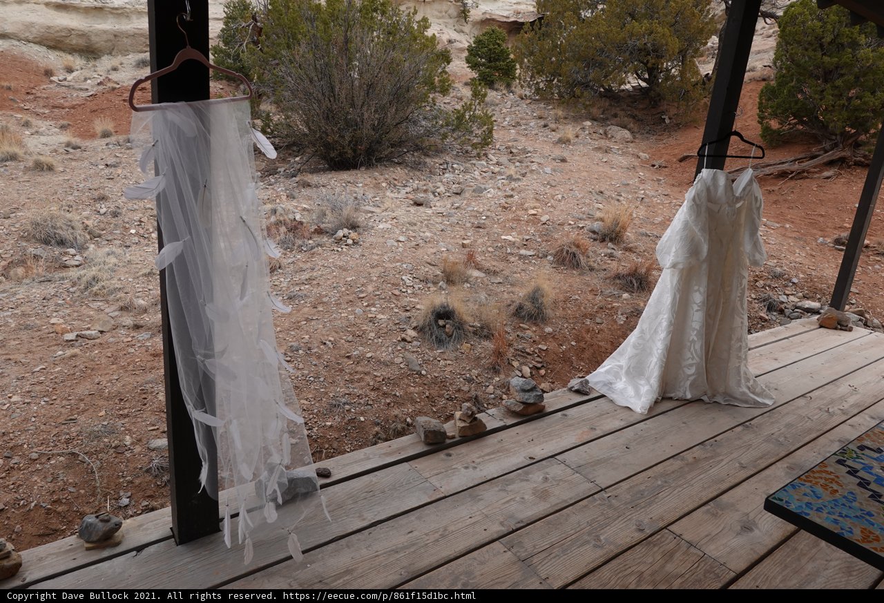 Wedding Dresses on a Wooden Porch