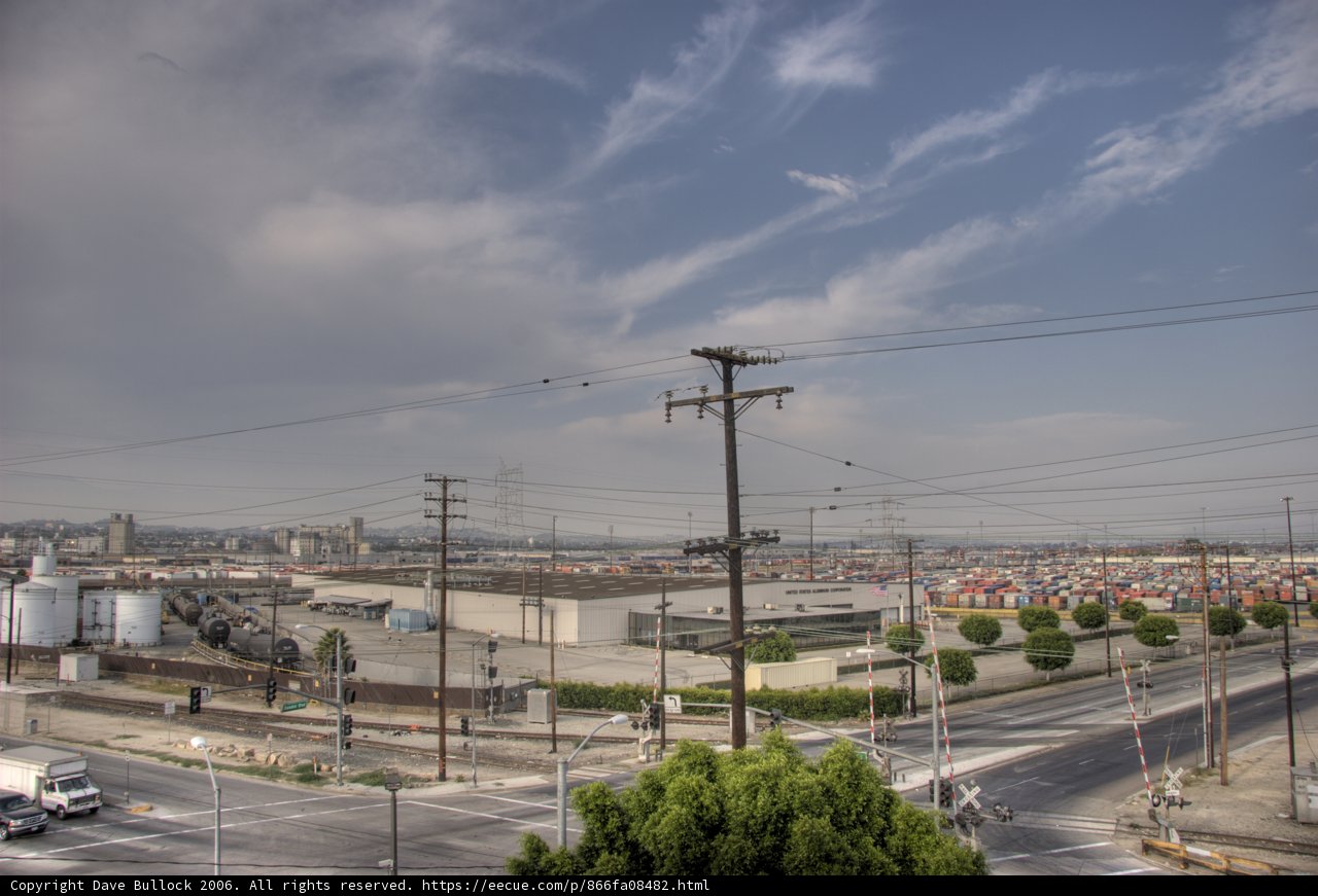 City Street View with Power Line and Buildings