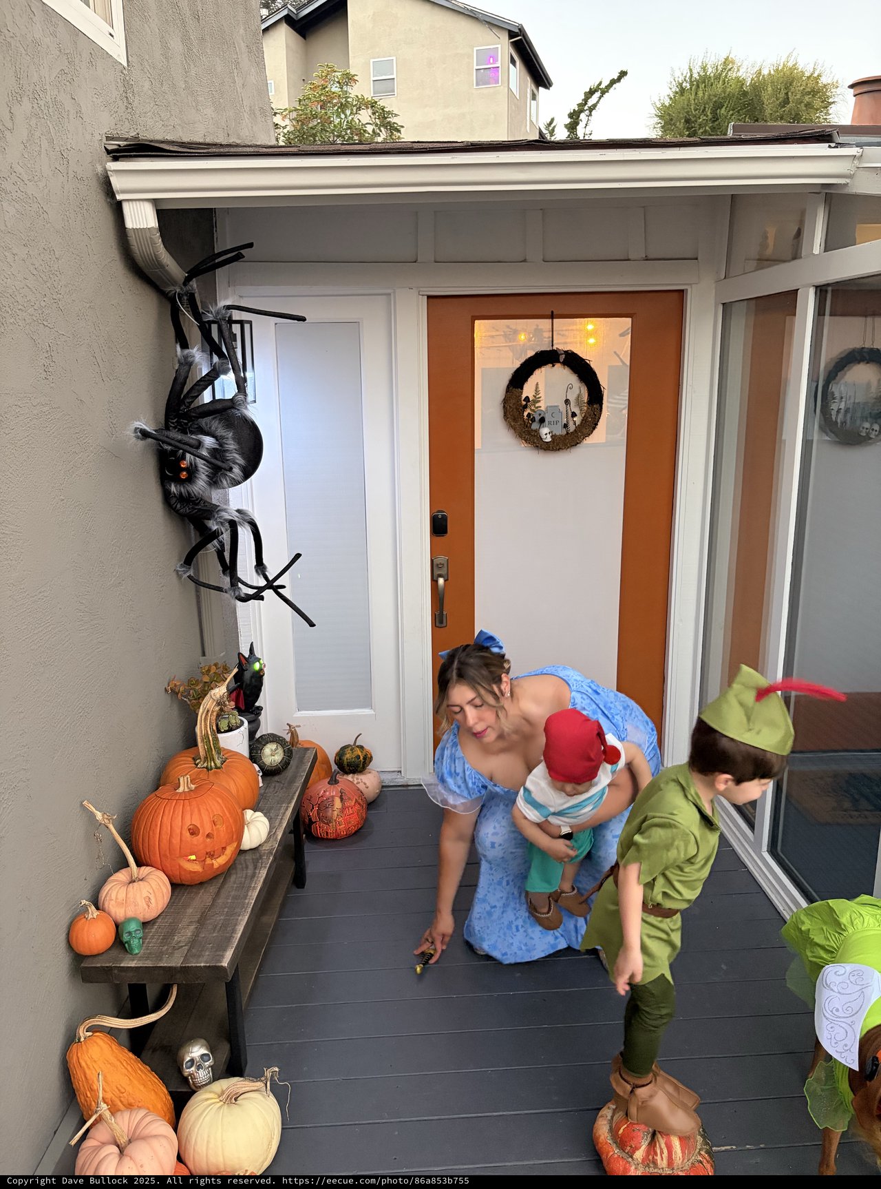 Family Halloween Celebration on Decorated Front Porch