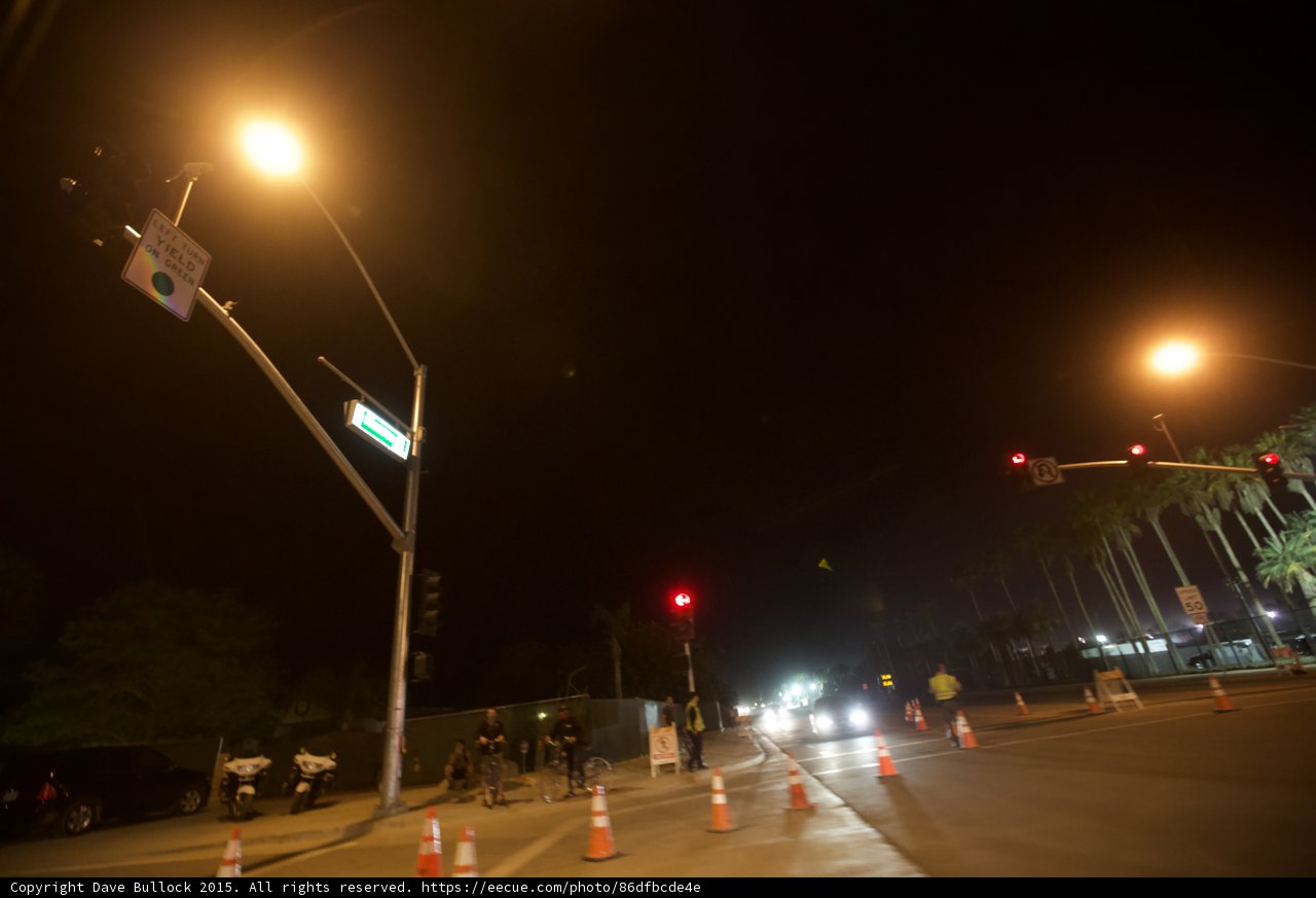 Night Traffic Halted by Street Light