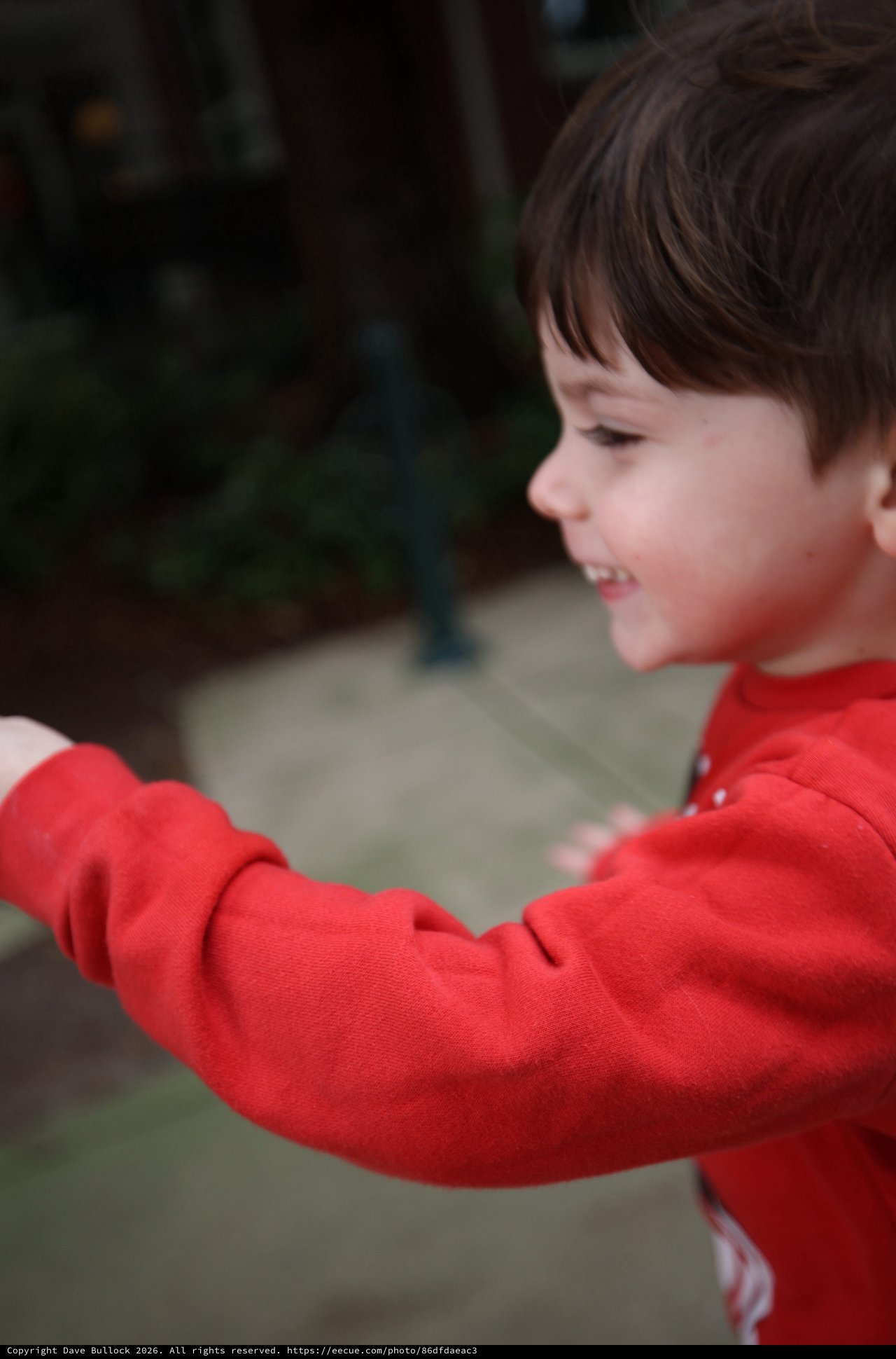 Joyful Child in Red Sweatshirt at Holiday Gathering