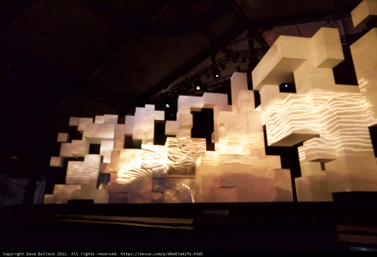 Illuminated Stage with Artistic Sculpture