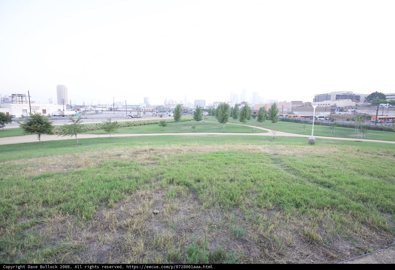 City horizon with a verdant field