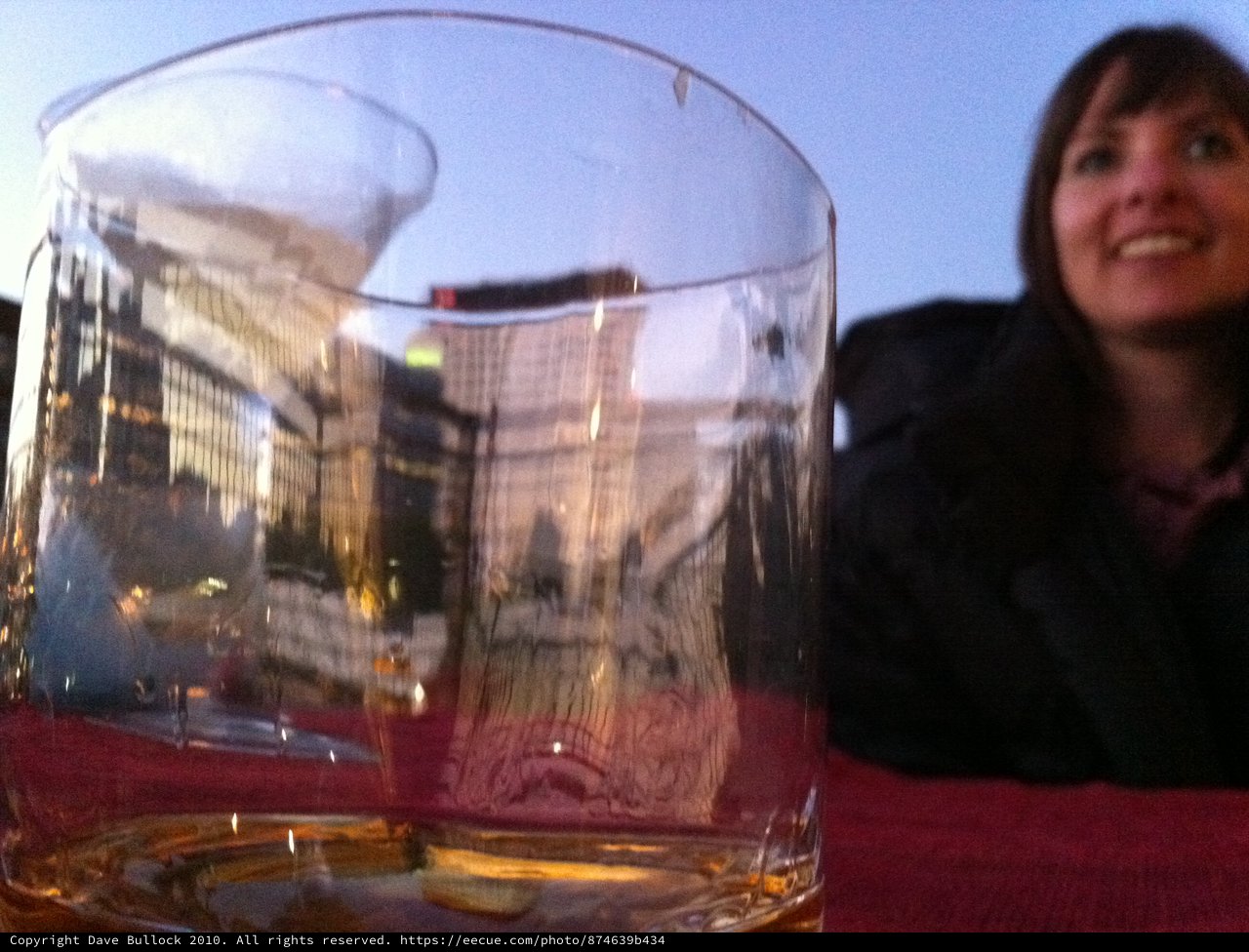 Empty Glass, City Lights, and a Smiling Companion