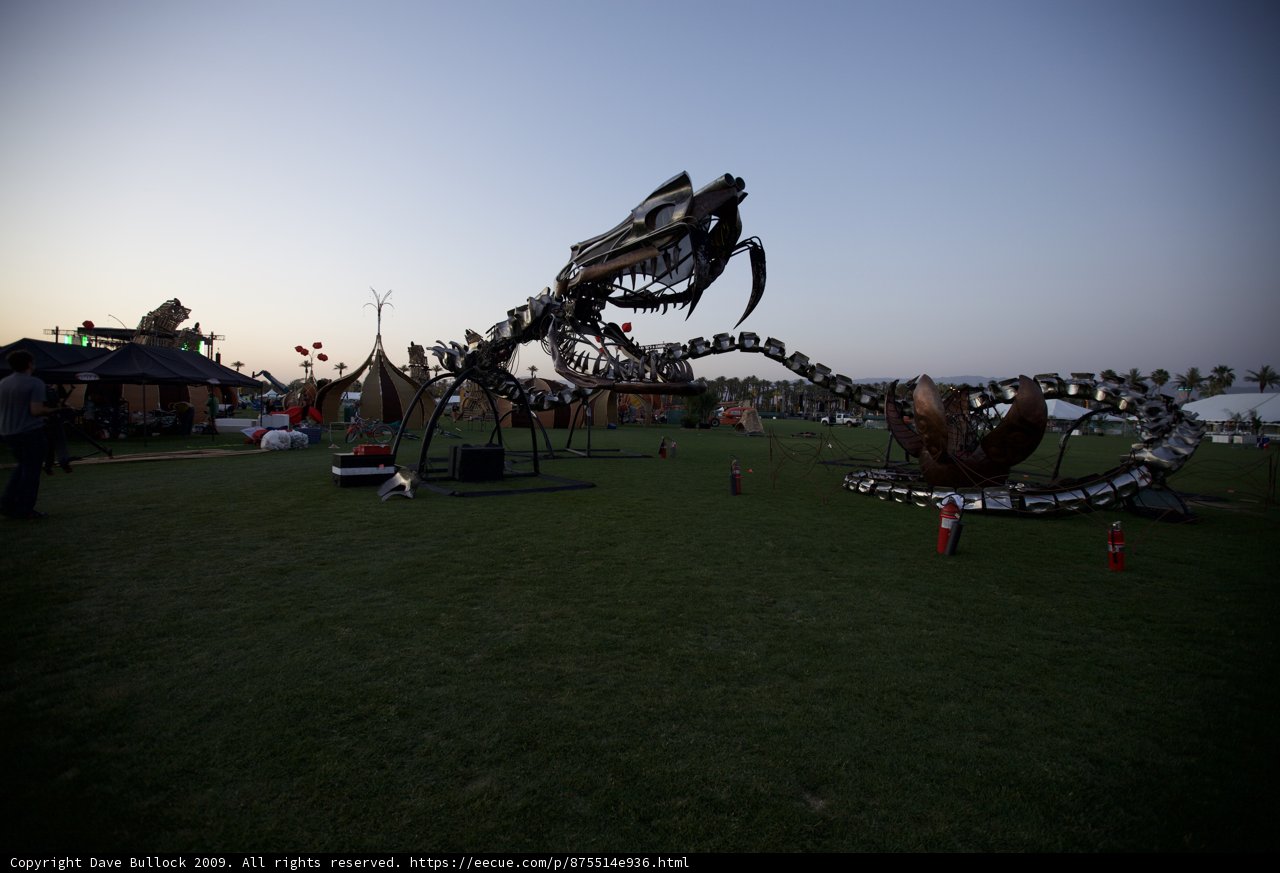 Dragon Sculpture on the Grass at Dusk