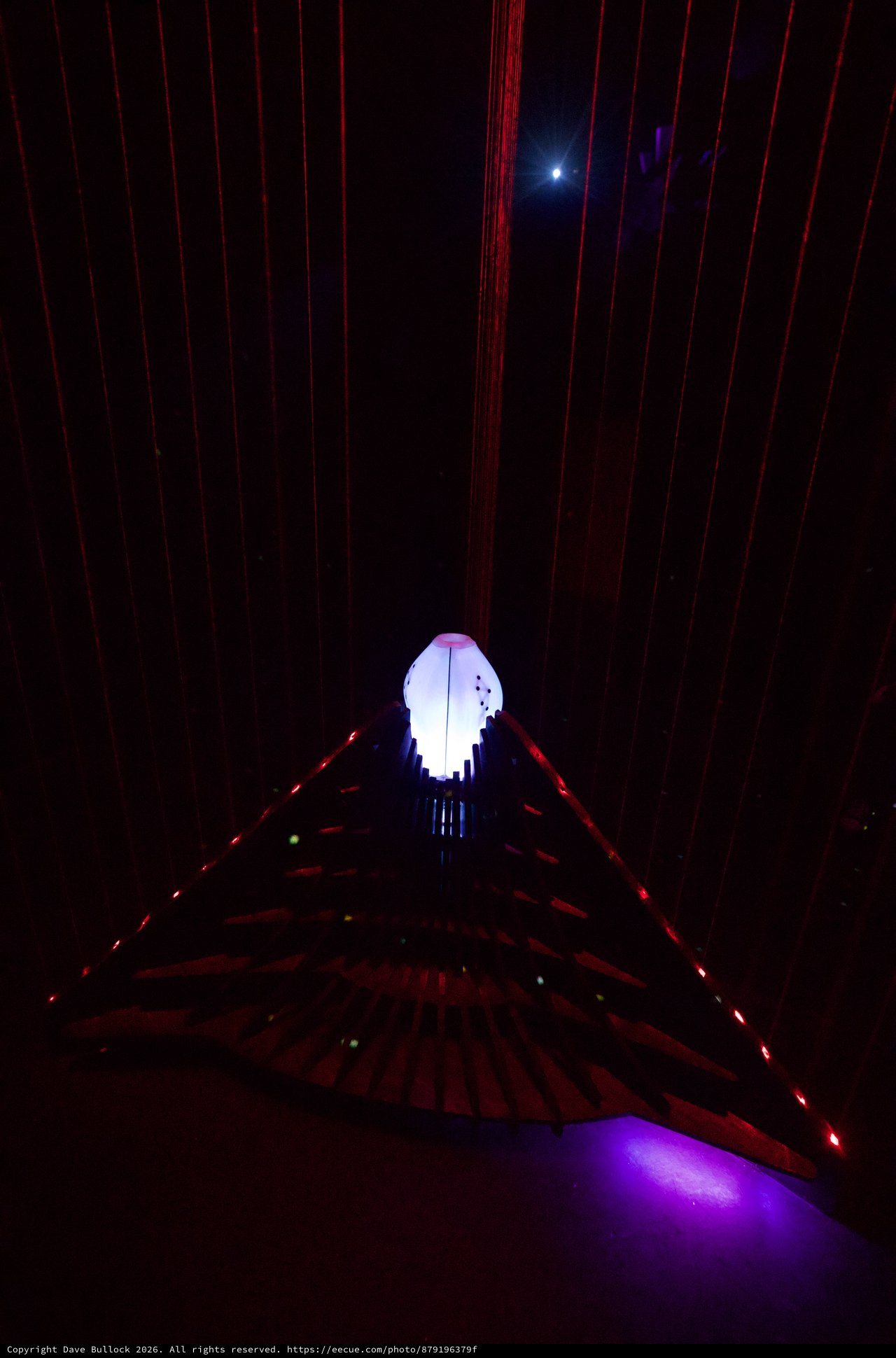 Illuminated Skull Installation with Red Laser Light Sculpture