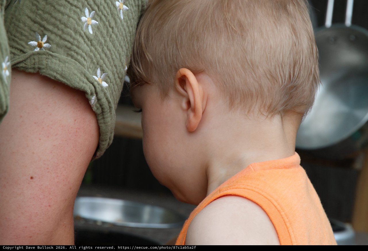 Tender Moment: Child Nestled Against Parent's Shoulder